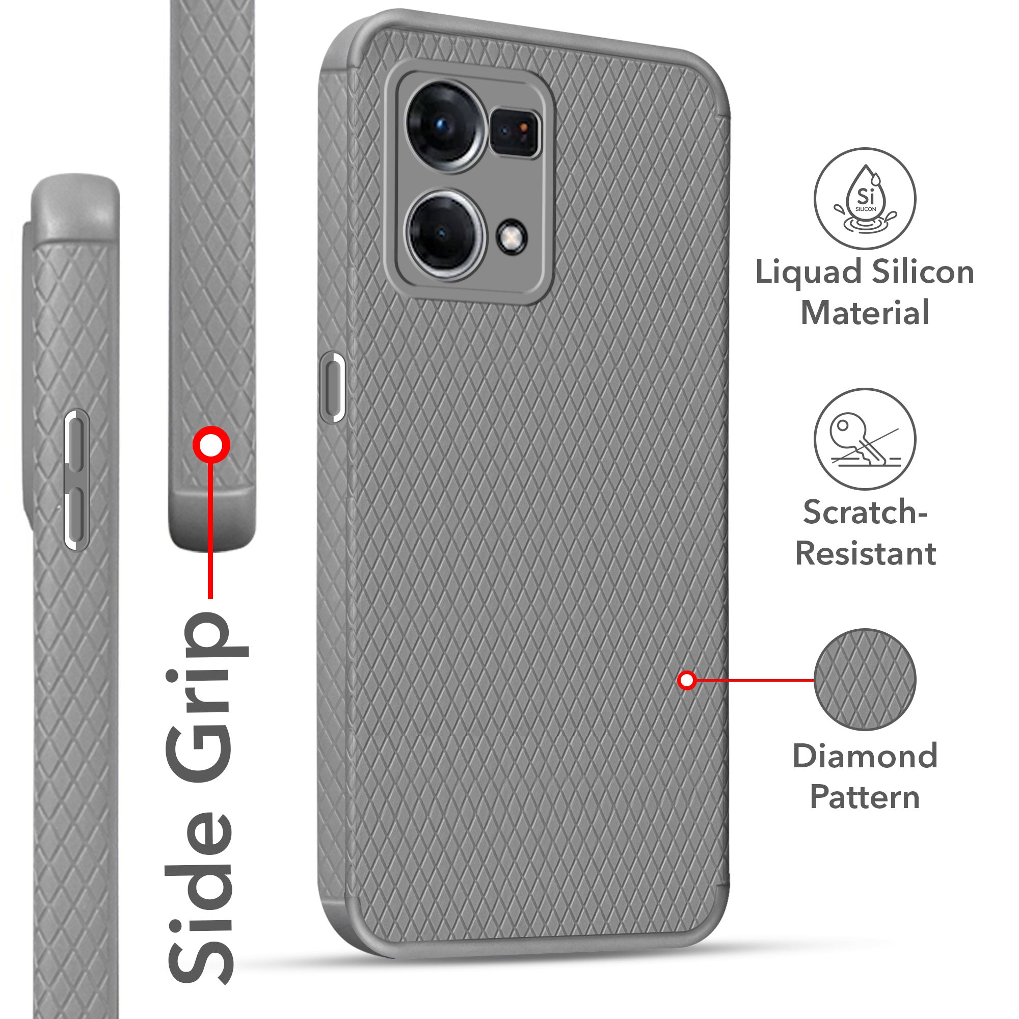 For Oppo Reno7 | Reno 7 4G Back Cover Case (Liquid Silicone | Side Grip | Camera Protection)