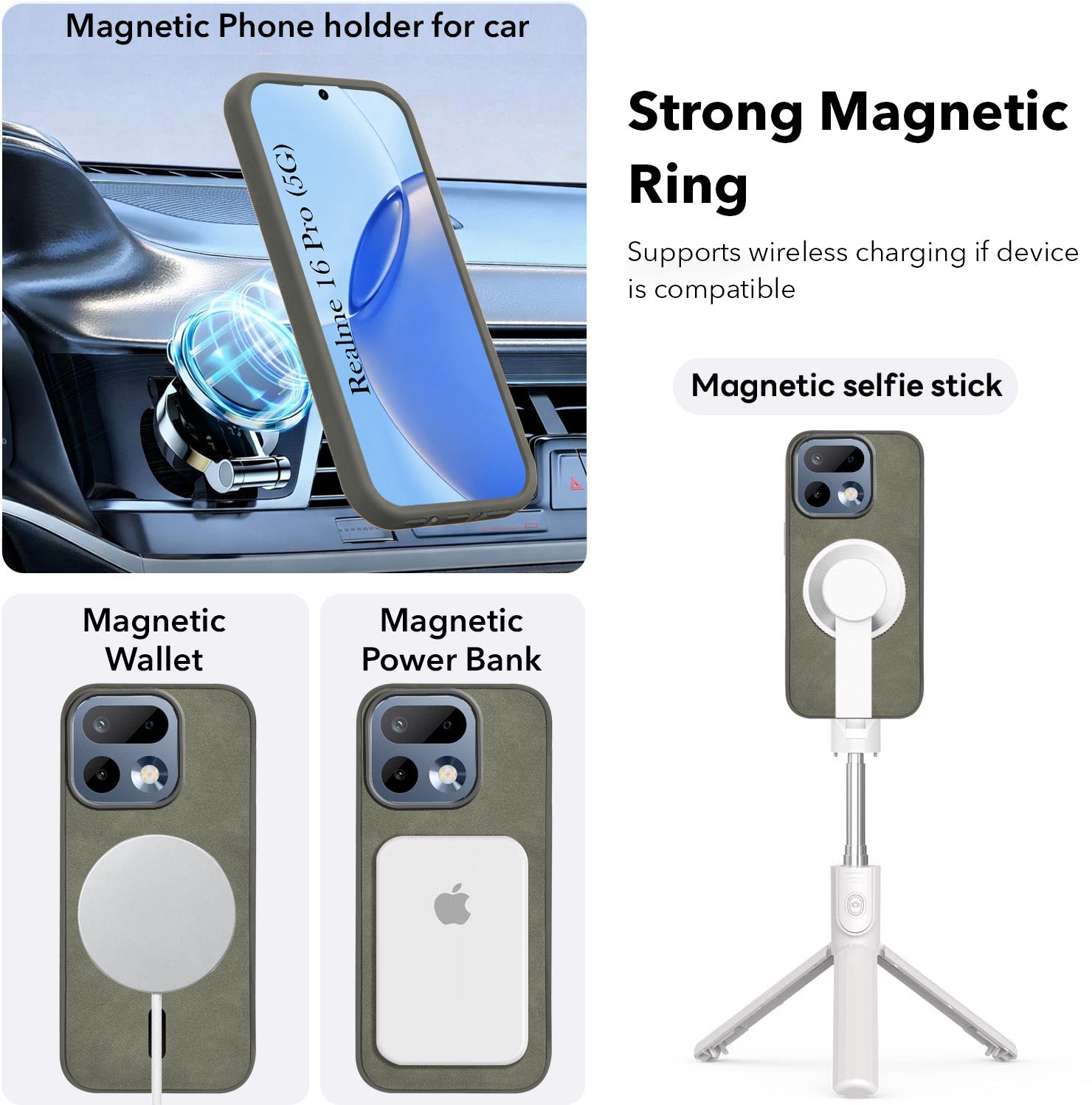 For Realme 16 Pro Back Cover Case Leather Finish (MagSafe Compatible Wireless Charging | Soft Touch | Camera Bump Protection)