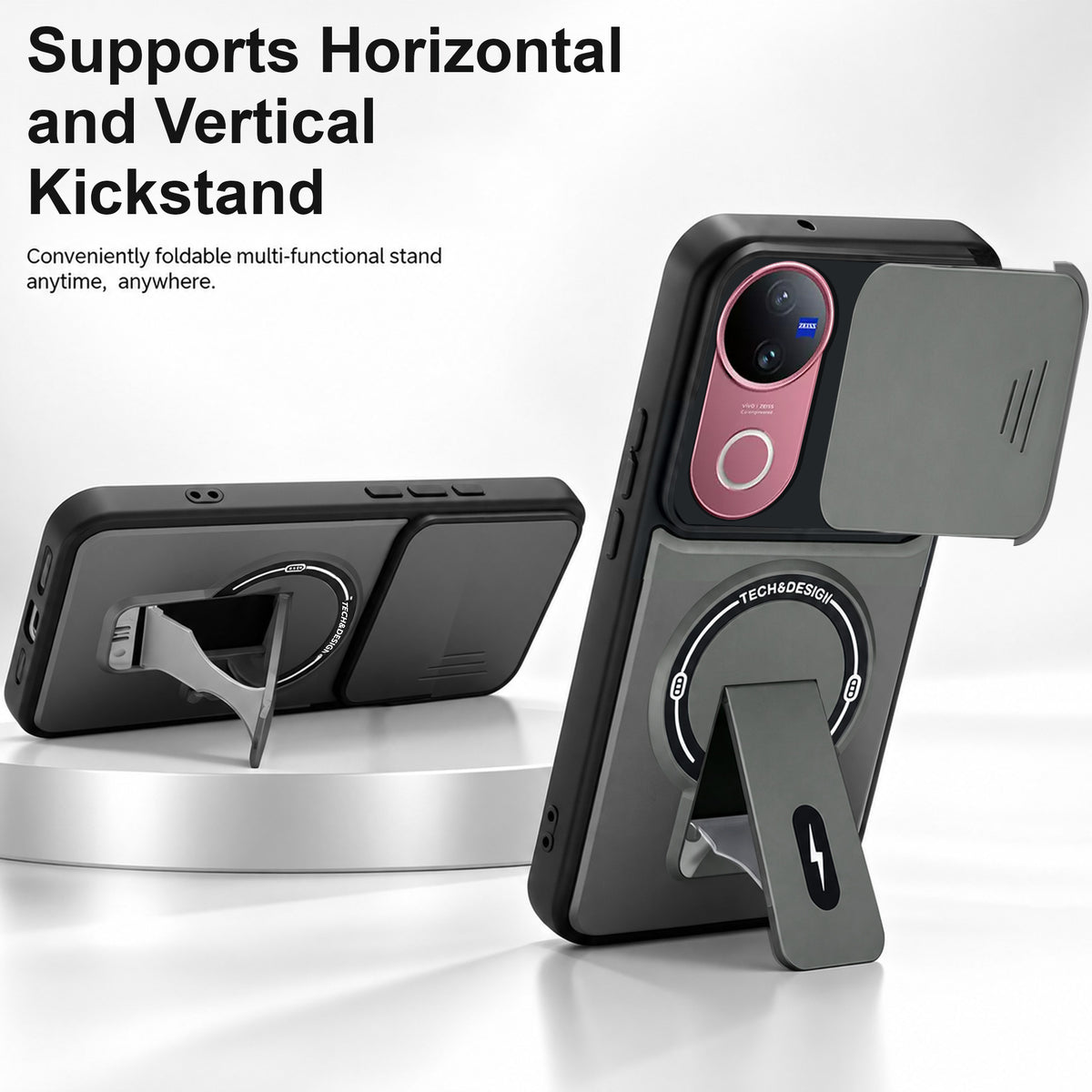 For Vivo V50 | Vivo V50e Back Case Cover Metallic (Hybrid Armor Kickstand | Sliding Shutter Camera Protection | MagSafe Compatible)