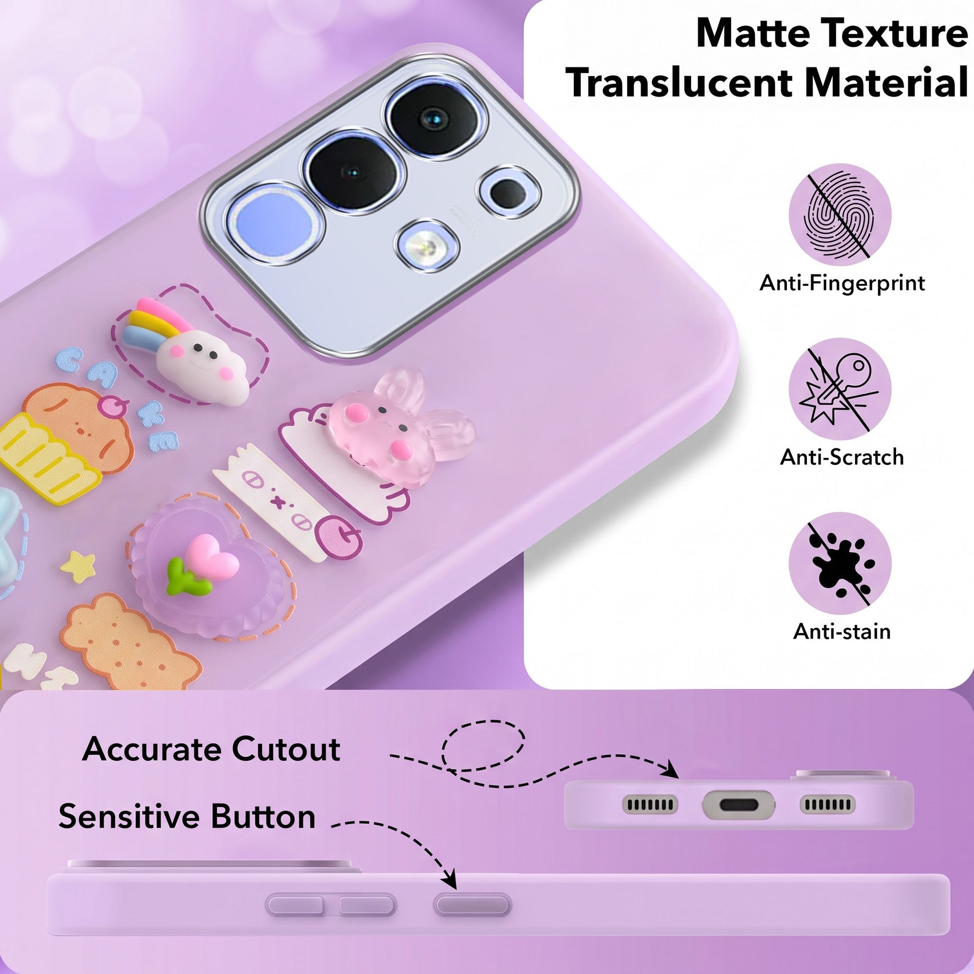 For Vivo iQOO Z10x Back Cover Case (Cute 3D cartoon charms design | Slim Aesthetic Case for Girls | Camera Protection | Hard Unbreakable)