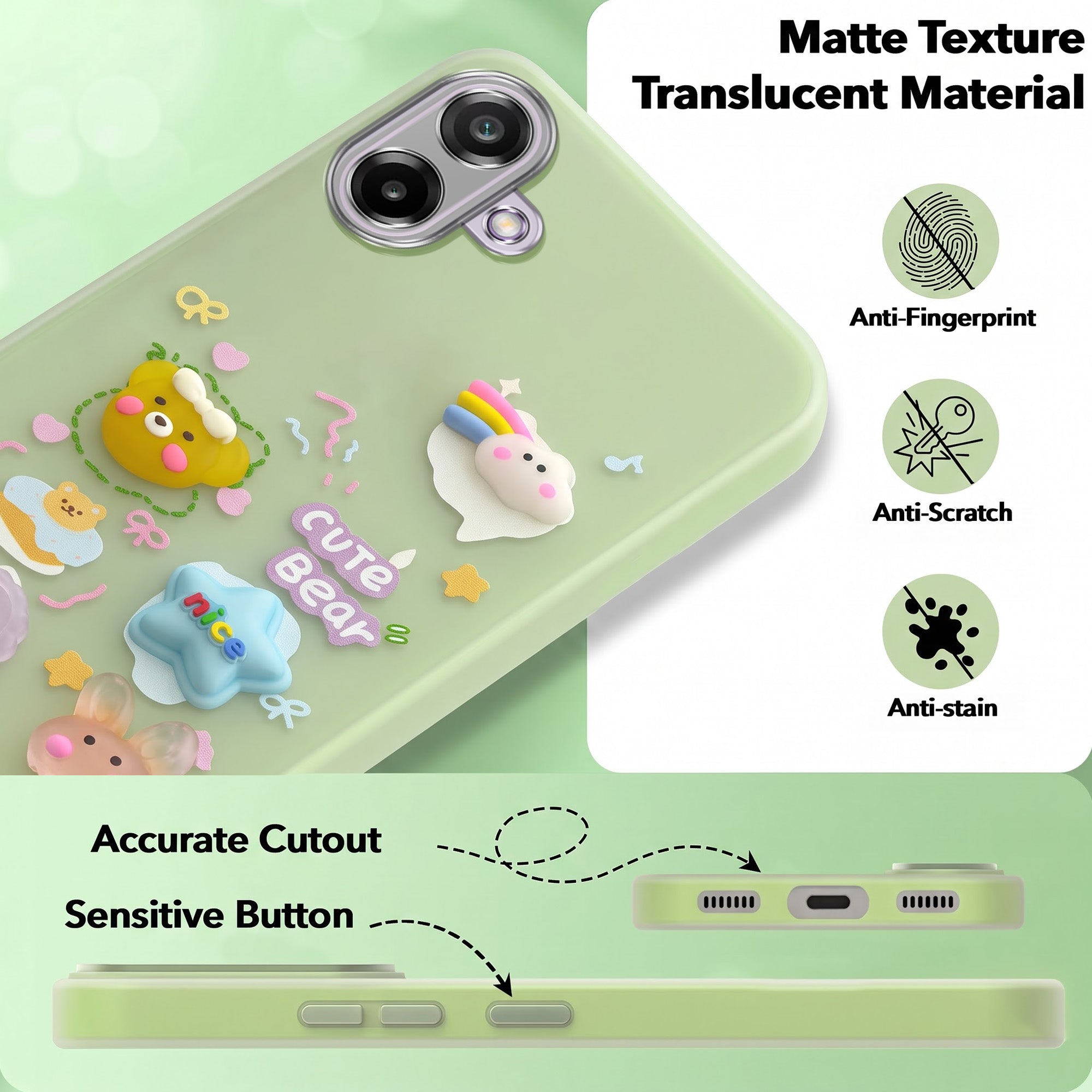 For Samsung Galaxy M17e Back Cover Case (3D Cute Cartoons | Hard Back Side Soft | Matte Premium Finish | HD Printing)