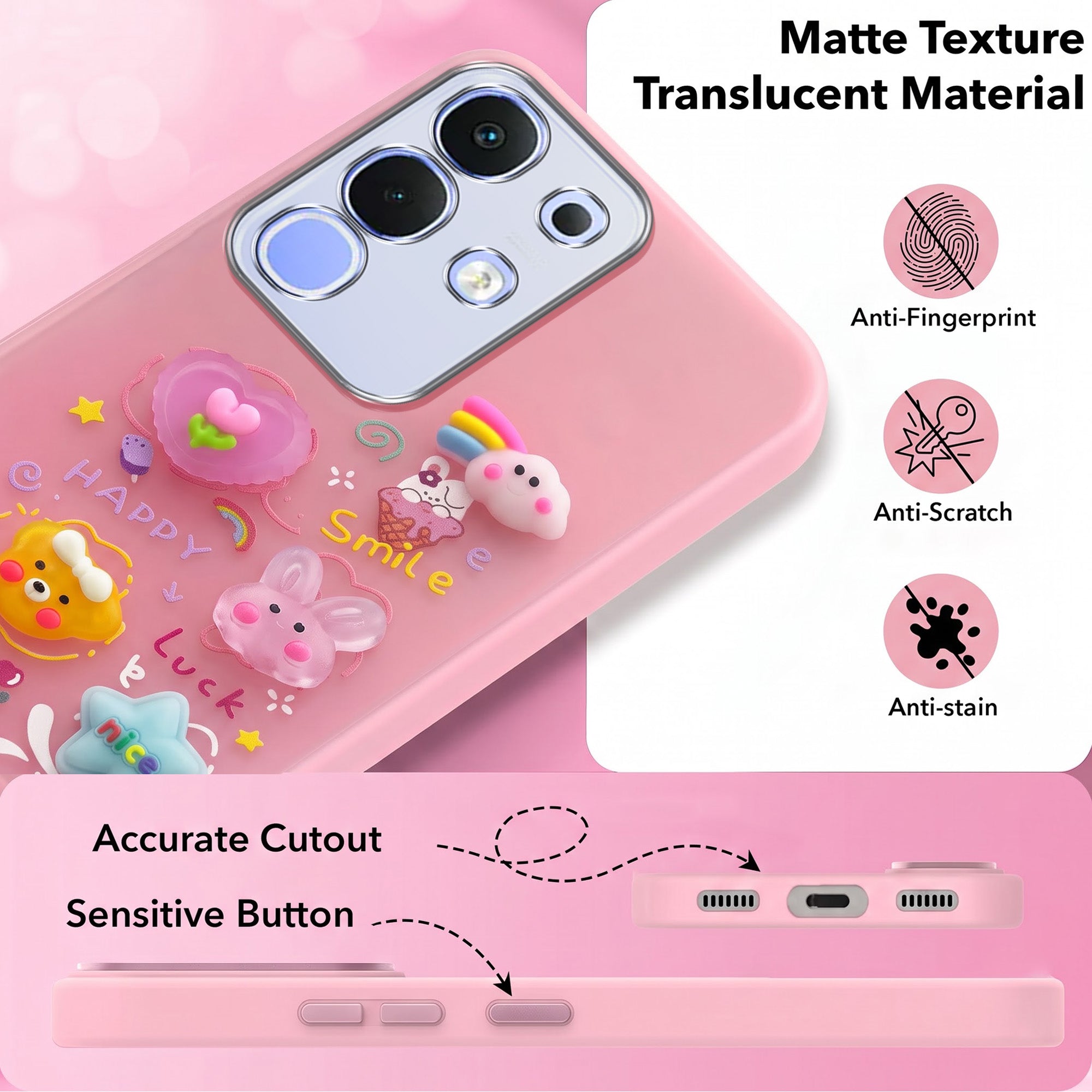 For Vivo iQOO Z10x Back Cover Case (Cute 3D cartoon charms design | Slim Aesthetic Case for Girls | Camera Protection | Hard Unbreakable)
