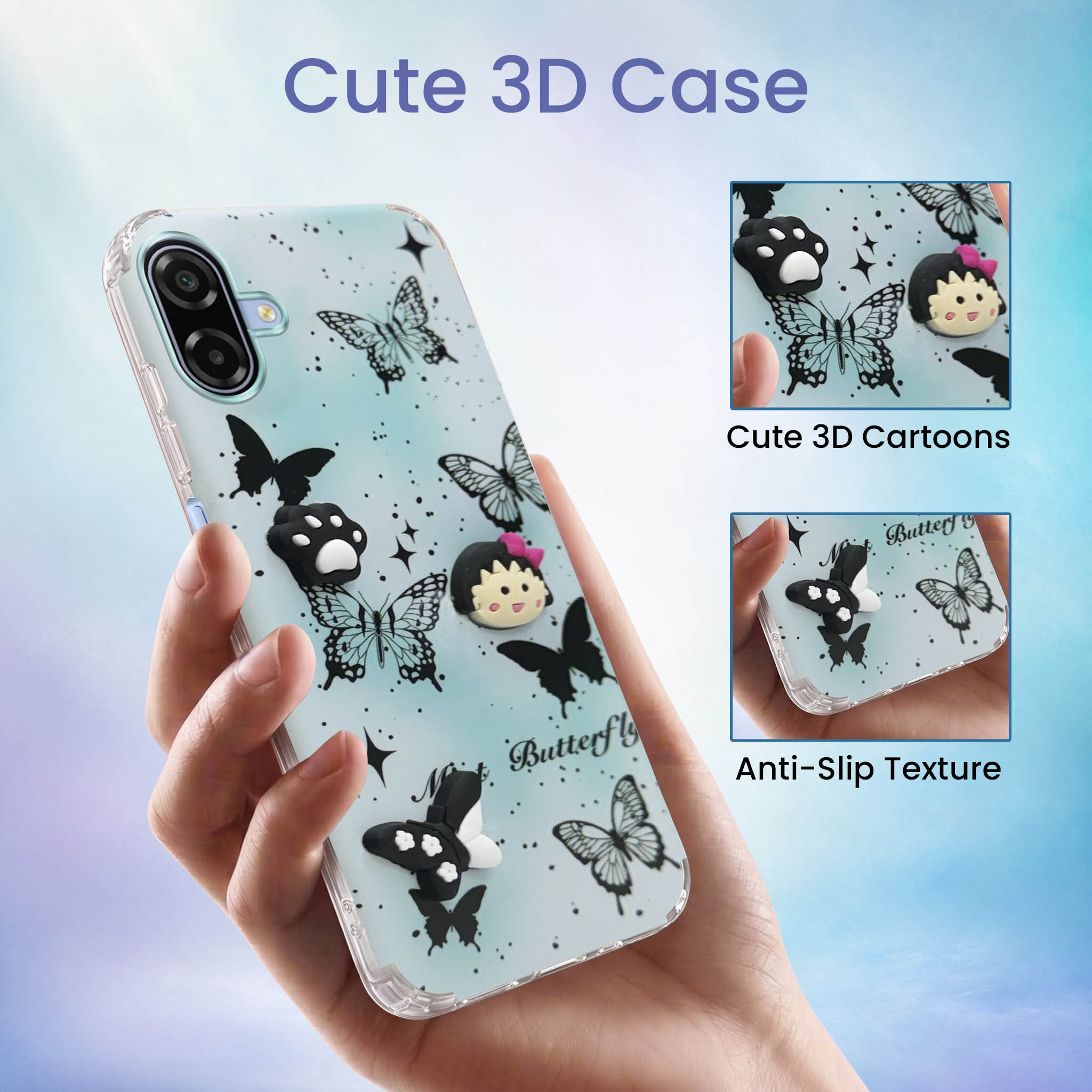 For Samsung Galaxy A07 5G | F70e 5G Back Cover Case (3D Cute Cartoons | Hard Back Side Soft | Matte Premium Finish | HD Printing)