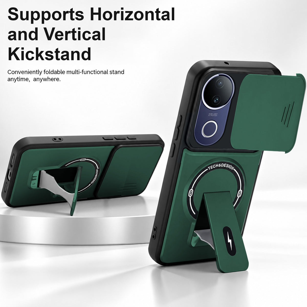 For Vivo T4R Back Case Cover Metallic (Hybrid Armor Kickstand | Sliding Shutter Camera Protection | MagSafe Compatible)
