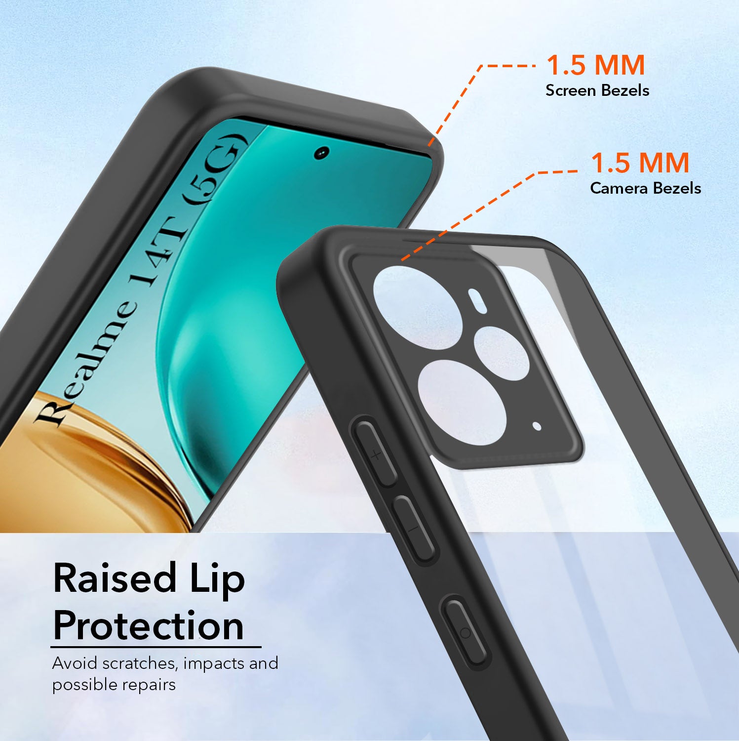 For Realme 14T Combo with Back Cover and 9H Tempered Glass (Lifetime Anti-Yellow | Crystal Clear Shockproof | Oleophobic Coating Screen Glass)