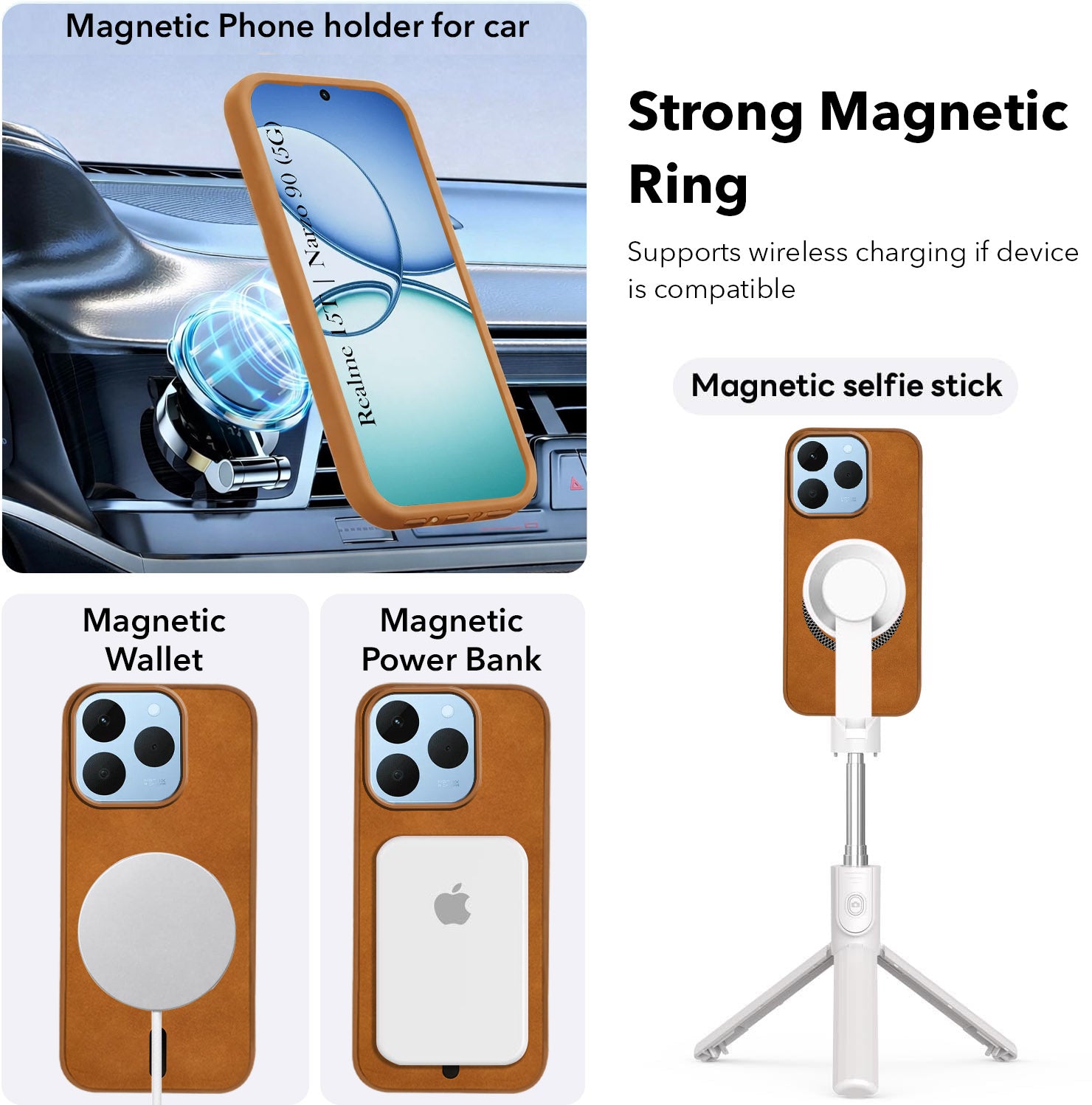 For Realme 15T | Realme Narzo 90 Back Cover Case Leather Finish (MagSafe Compatible Wireless Charging | Soft Touch | Camera Bump Protection)