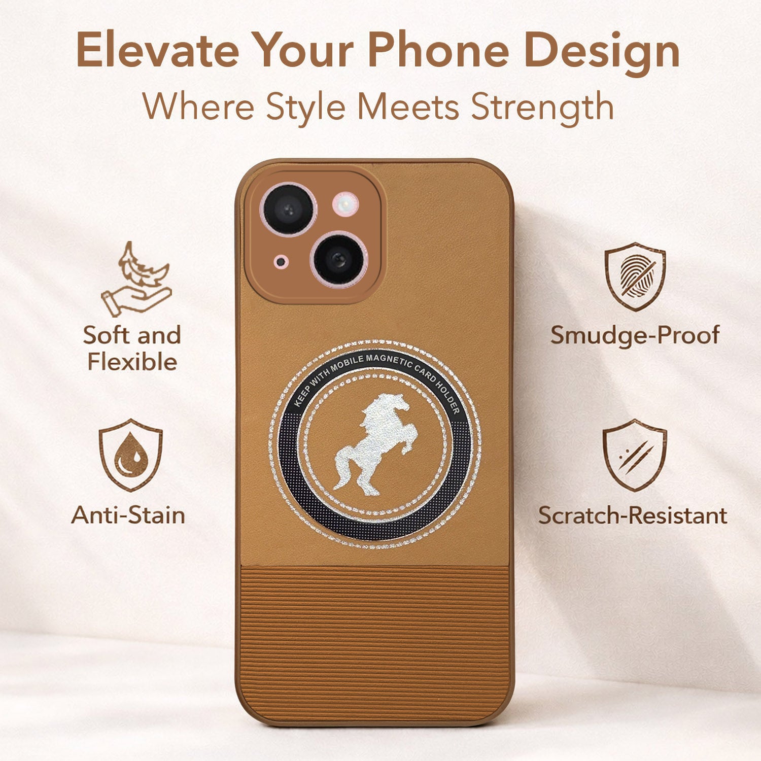 For Apple iPhone 15 Back Cover Case PU Leather Finish (Professional Minimalist Texture | MagSafe Compatile | Camera Protection | Sleek Sober Formal)