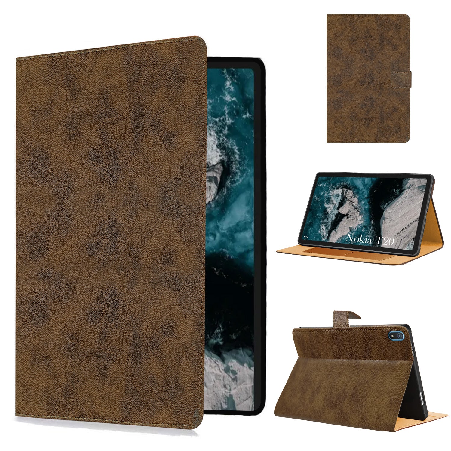 For Nokia T20 10.36 Inch TA-1397/1394/1392 Flip Cover Folio Cover (PU Leather | Multi-Angle Smart Stand | Card Storage Slots | Silicone Back Pouch)