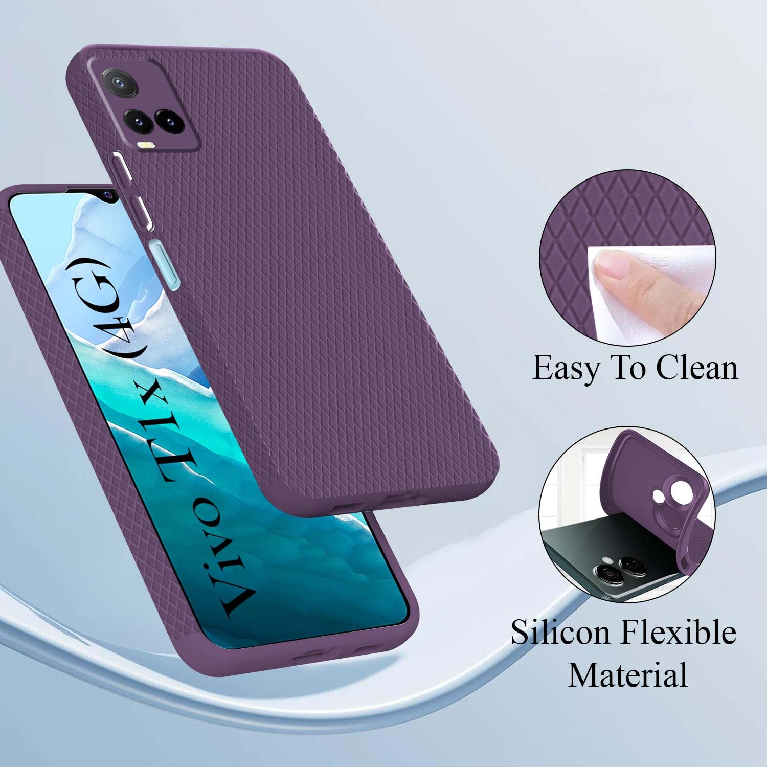 For Vivo T1x 4G  Back Cover Case (Liquid Silicone | Side Grip | Camera Protection)
