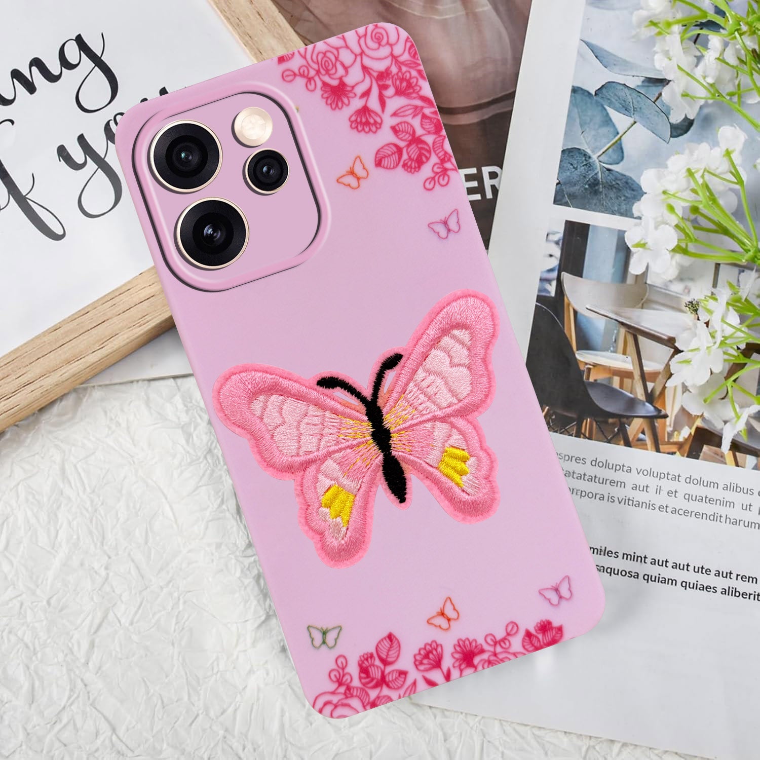 For Oppo Reno15 Pro 5G | Oppo Reno 15 Pro 5G Back Cover Case (Soft Butterfly Embroidery | Women Teen Girls | Camera Protection| Matte Silicone)
