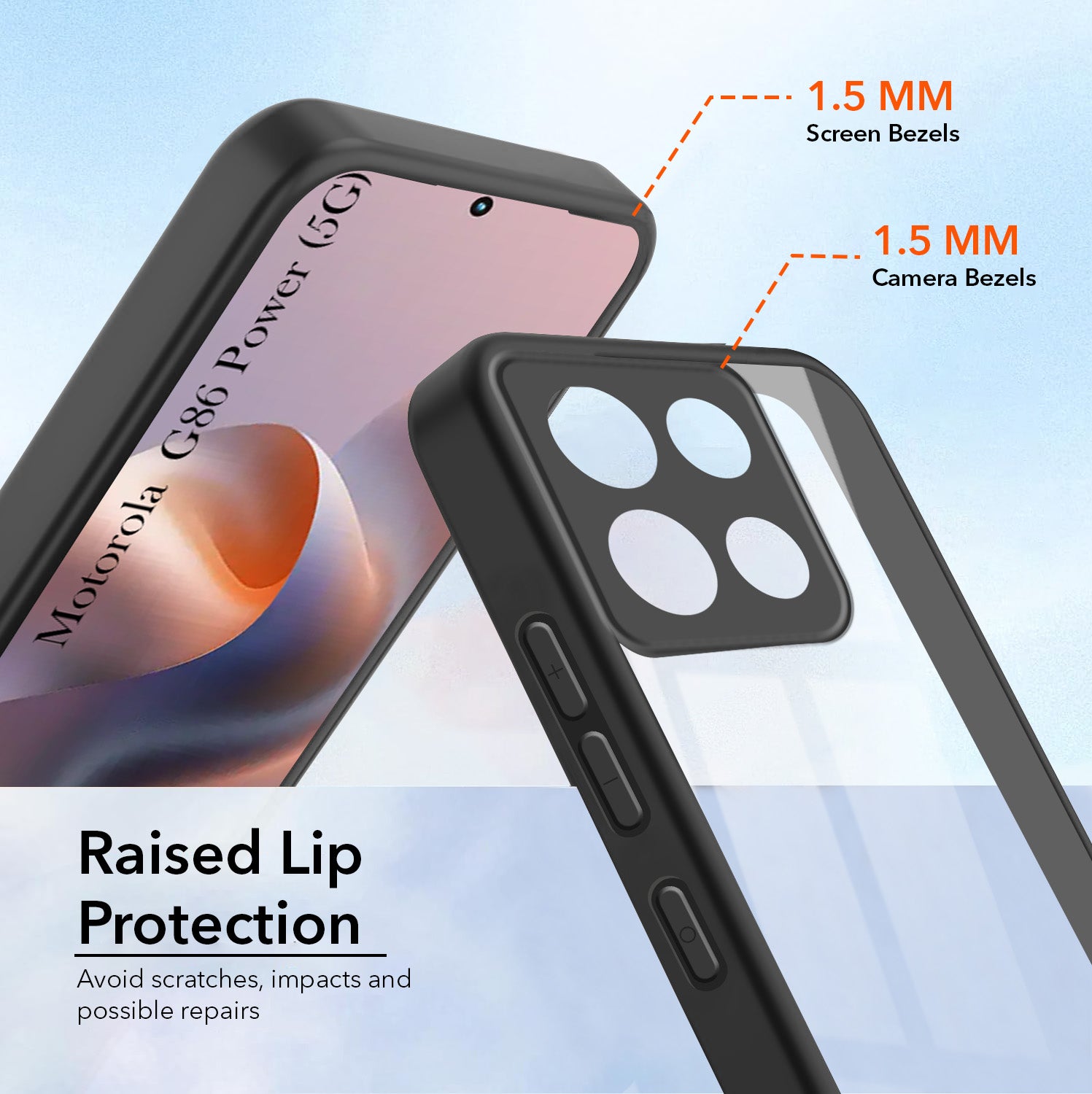 For Motorola Moto G86 Power Combo with Back Cover and 9H Tempered Glass (Lifetime Anti-Yellow | Crystal Clear Shockproof | Oleophobic Coating Screen Glass)
