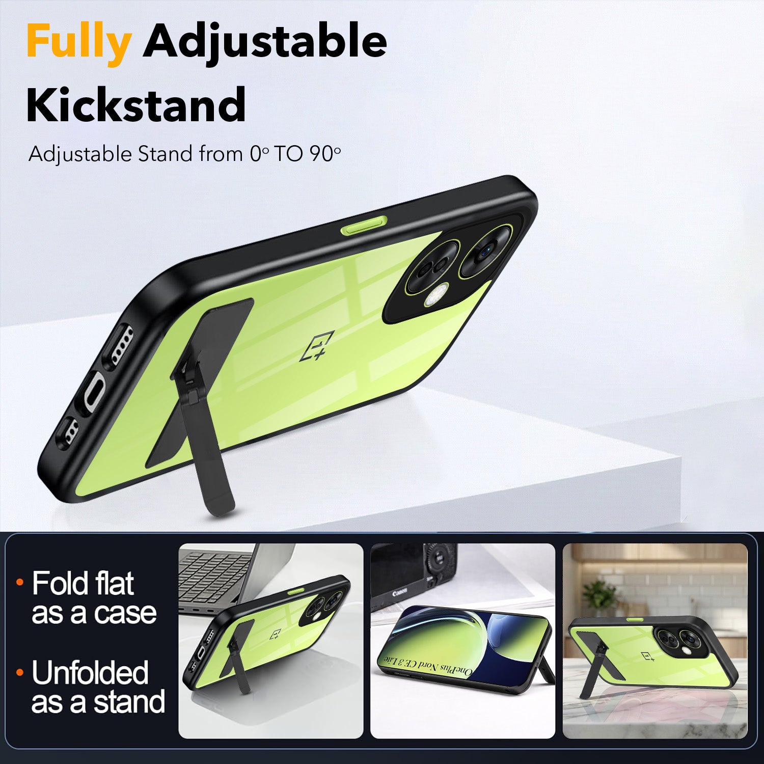 For OnePlus Nord CE 3 Lite Back Cover Case (Built-in Stand | Lifetime Anti Yellow | Kickstand Shockproof | Camera Protection | MagSafe Compatible)