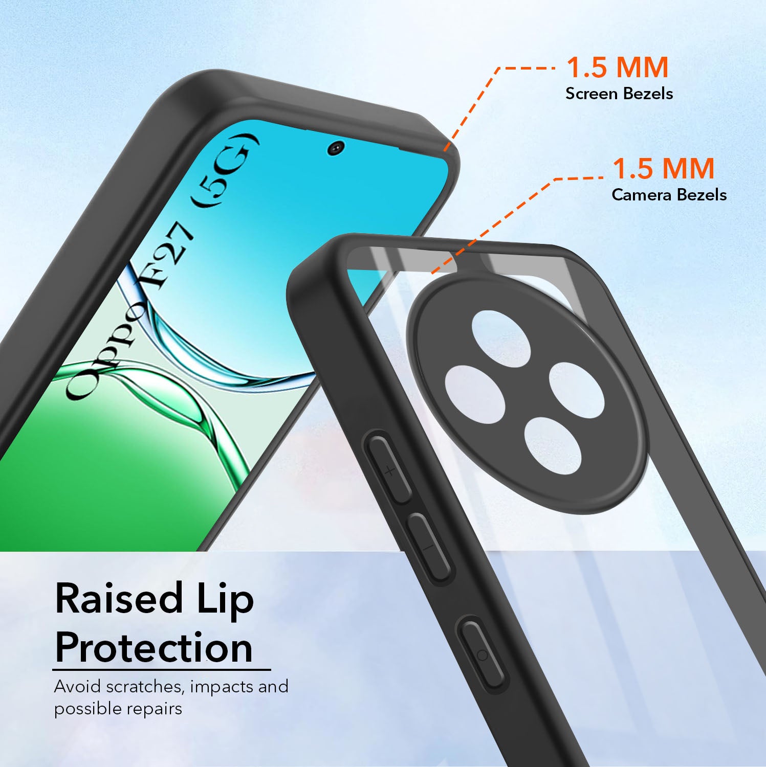 For Oppo F27 5G Combo with Back Cover and 9H Tempered Glass (Lifetime Anti-Yellow | Crystal Clear Shockproof | Oleophobic Coating Screen Glass)