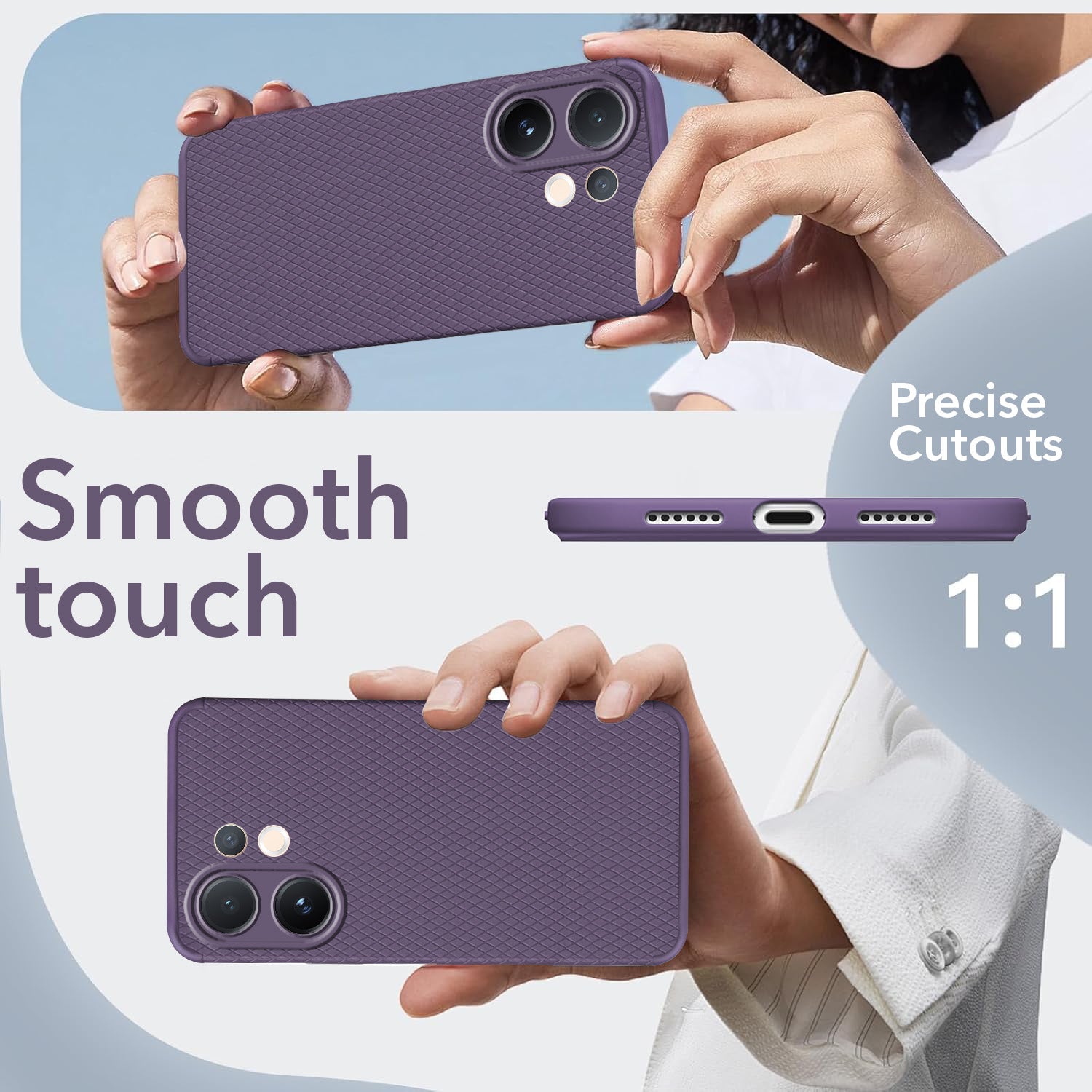 For Vivo V60 | Vivo T4 Pro Back Cover Case (Liquid Silicone | Side Grip | Camera Protection)