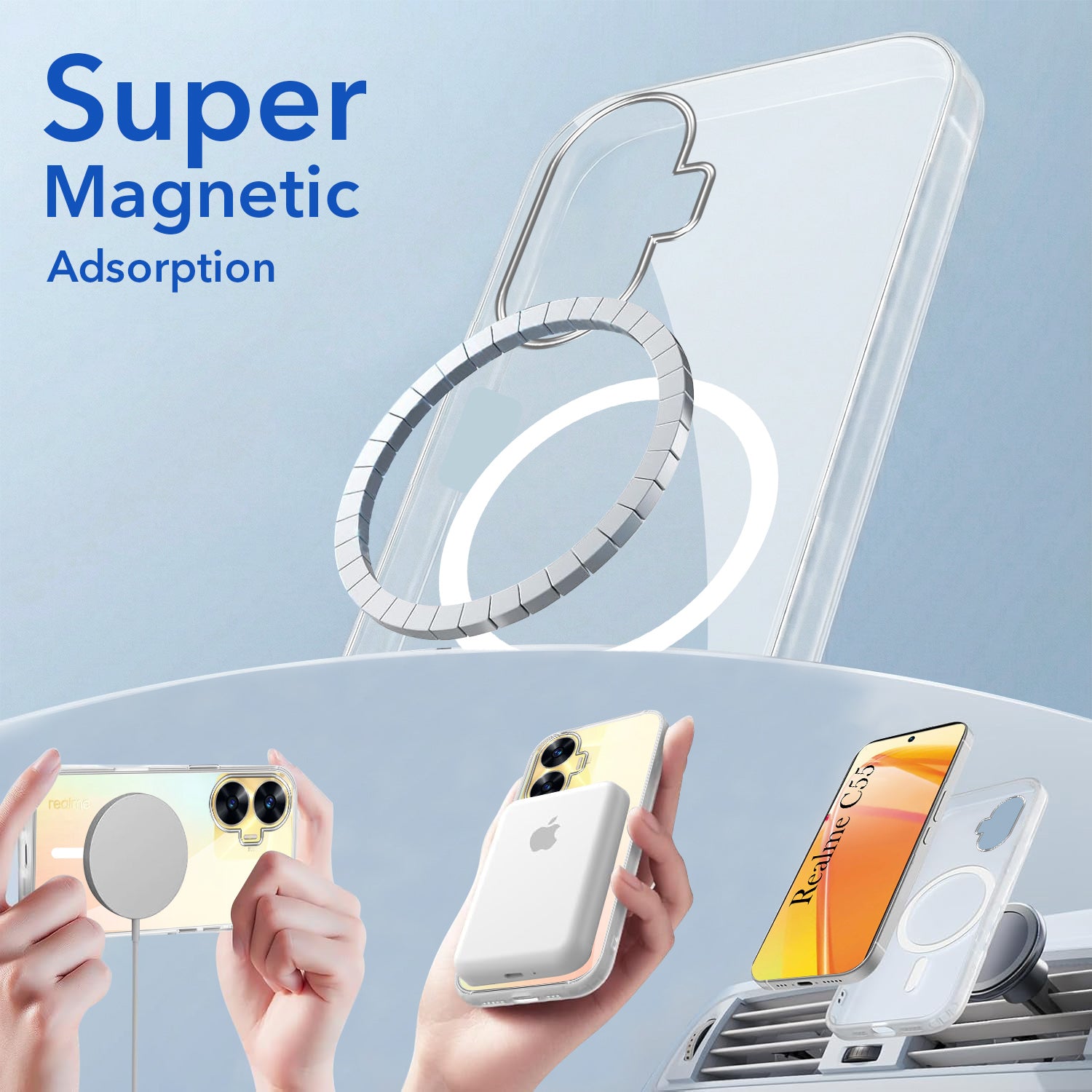 For Realme C55 Back Cover Case Lifetime Anti-Yellow MagSafe Compatible Clear (Sleek Hard Crystal | Shockproof and Camera Protection)