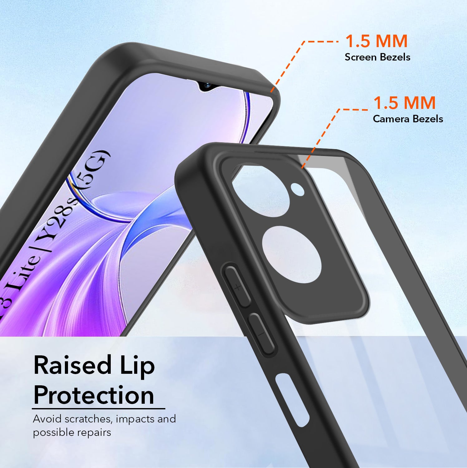 For Vivo Y28s 5G | Vivo T3 Lite 5G Combo with Back Cover and 9H Tempered Glass ( Lifetime Anti-Yellow | Crystal Clear Shockproof | Oleophobic Coating Screen Glass)