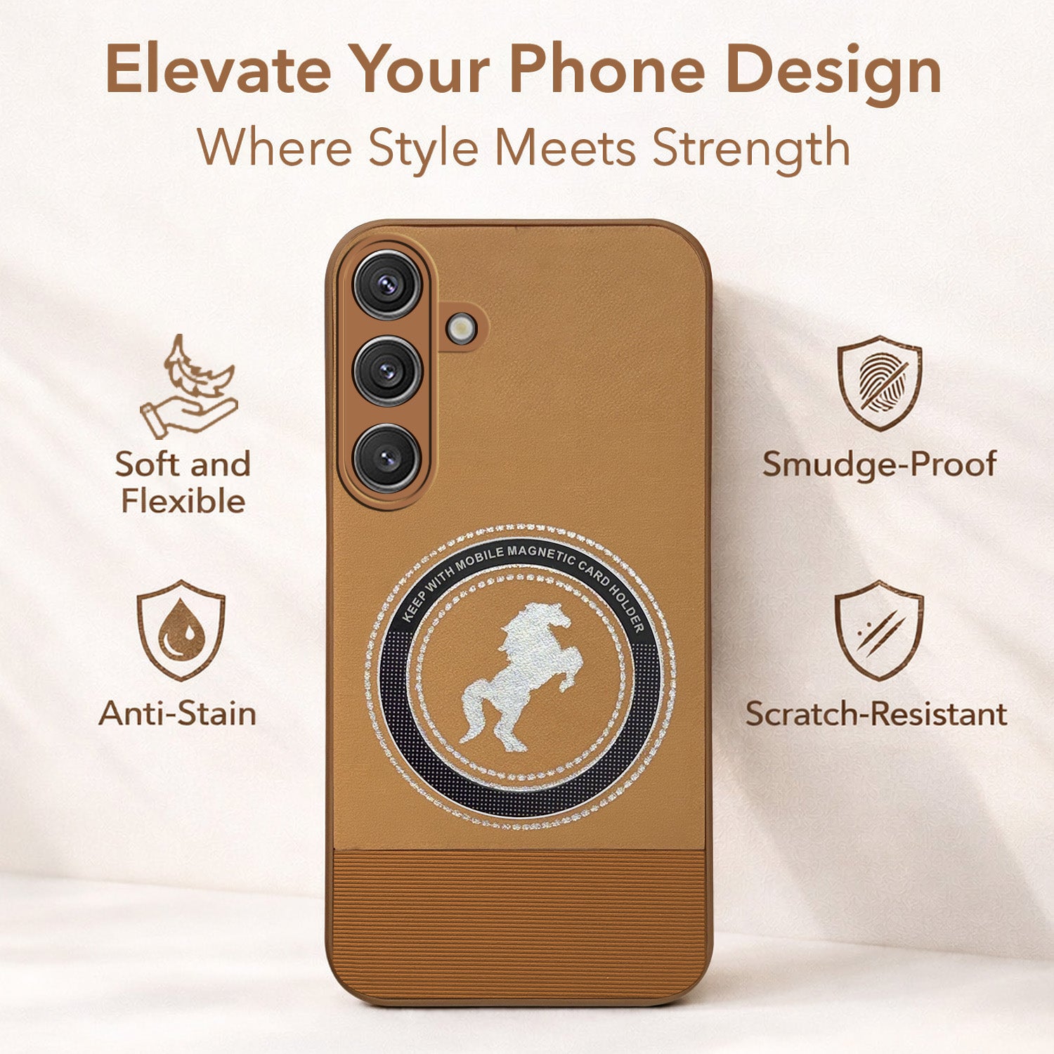 For Samsung Galaxy S24 Back Cover Case PU Leather Finish (Professional Minimalist Texture | MagSafe Compatile | Camera Protection | Sleek Sober Formal)