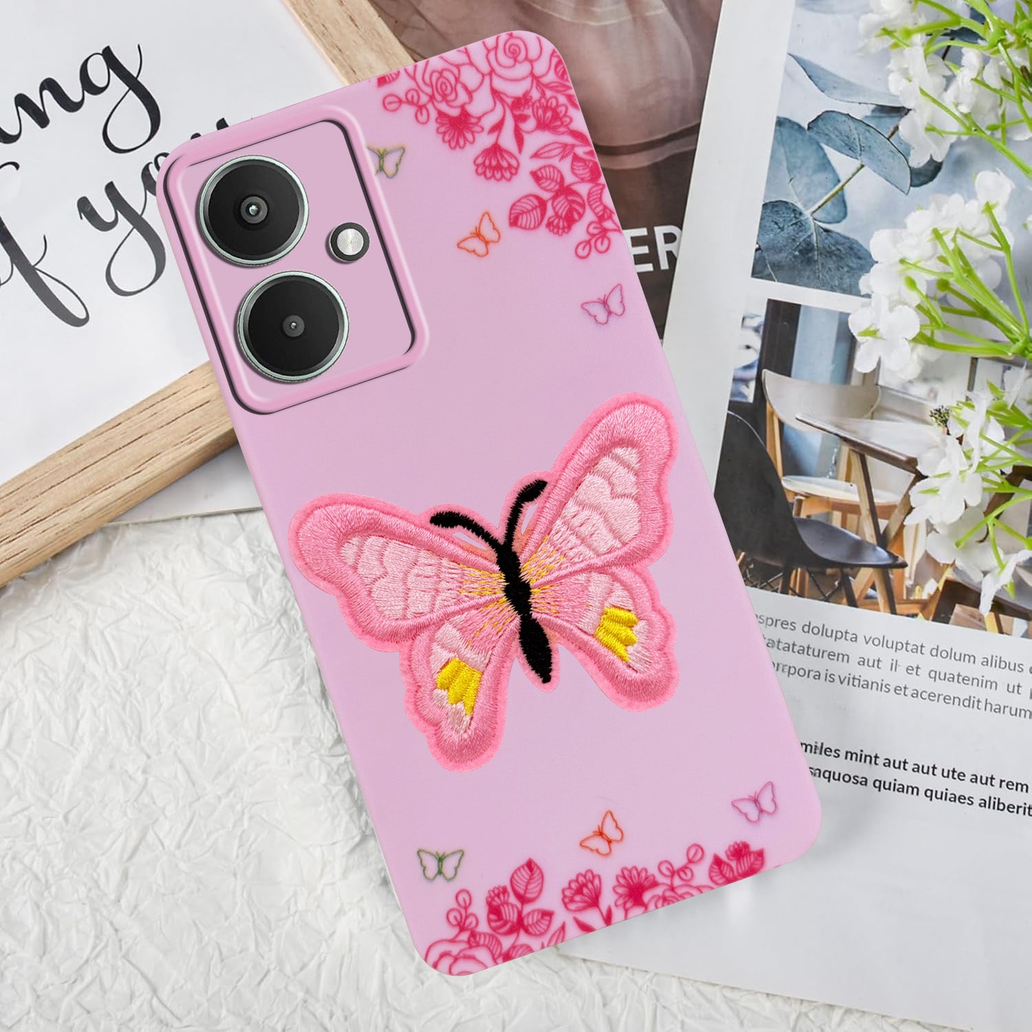 For Redmi 13C 5G Back Cover Case (Soft Butterfly Embroidery | Women Teen Girls | Camera Protection| Matte Silicone)