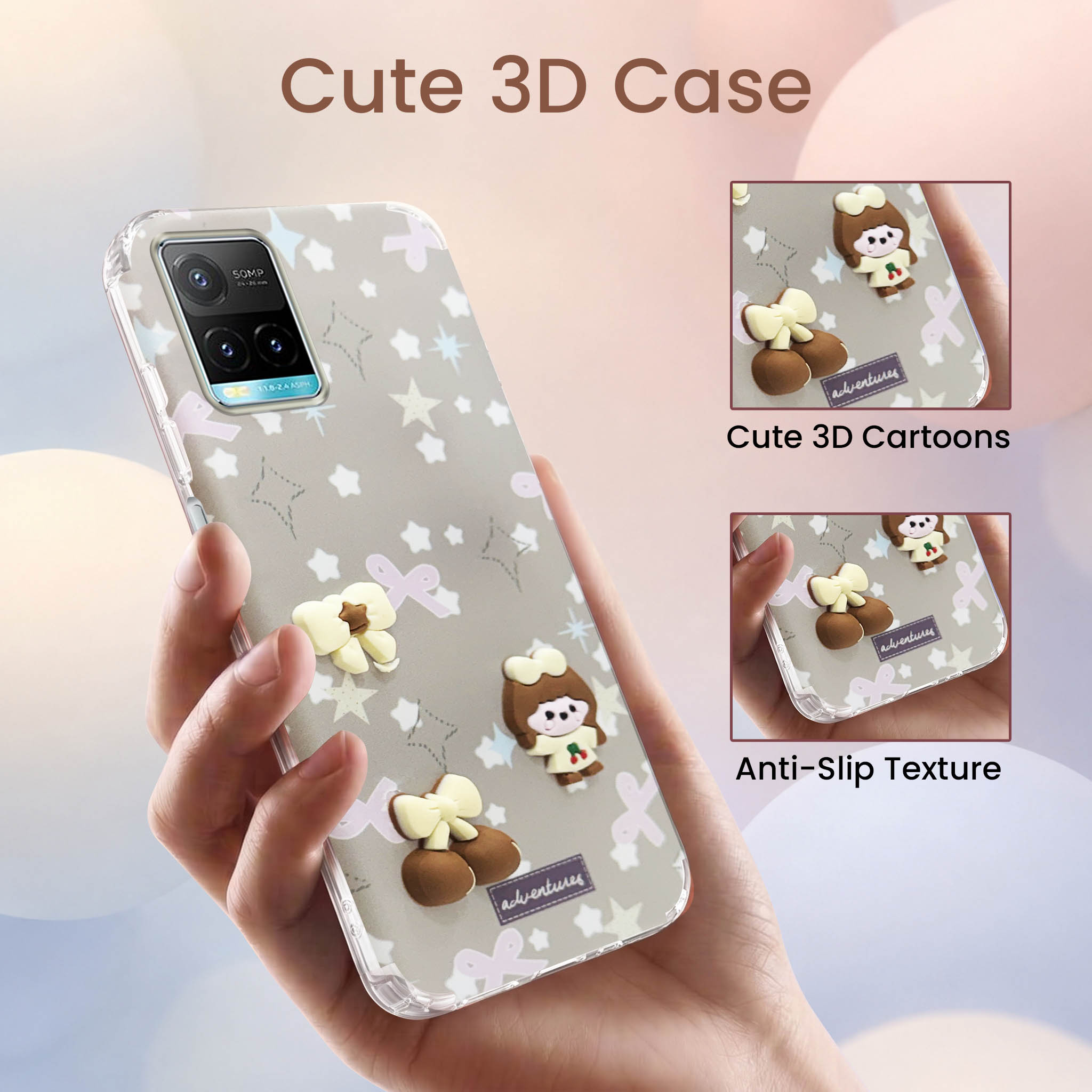 For Vivo Y33T | Vivo Y21T | Vivo Y21s Back Cover Case (3D Cute Cartoons | Hard Back Side Soft | Matte Premium Finish | HD Printing)
