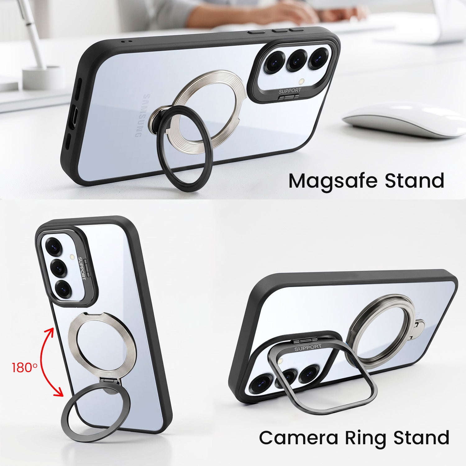 For Samsung Galaxy S25 Back Cover Case Crystal (Lifetime Anti Yellow | Magnetic Ring Stand | Camera Lens Protection | MagSafe Compatible)
