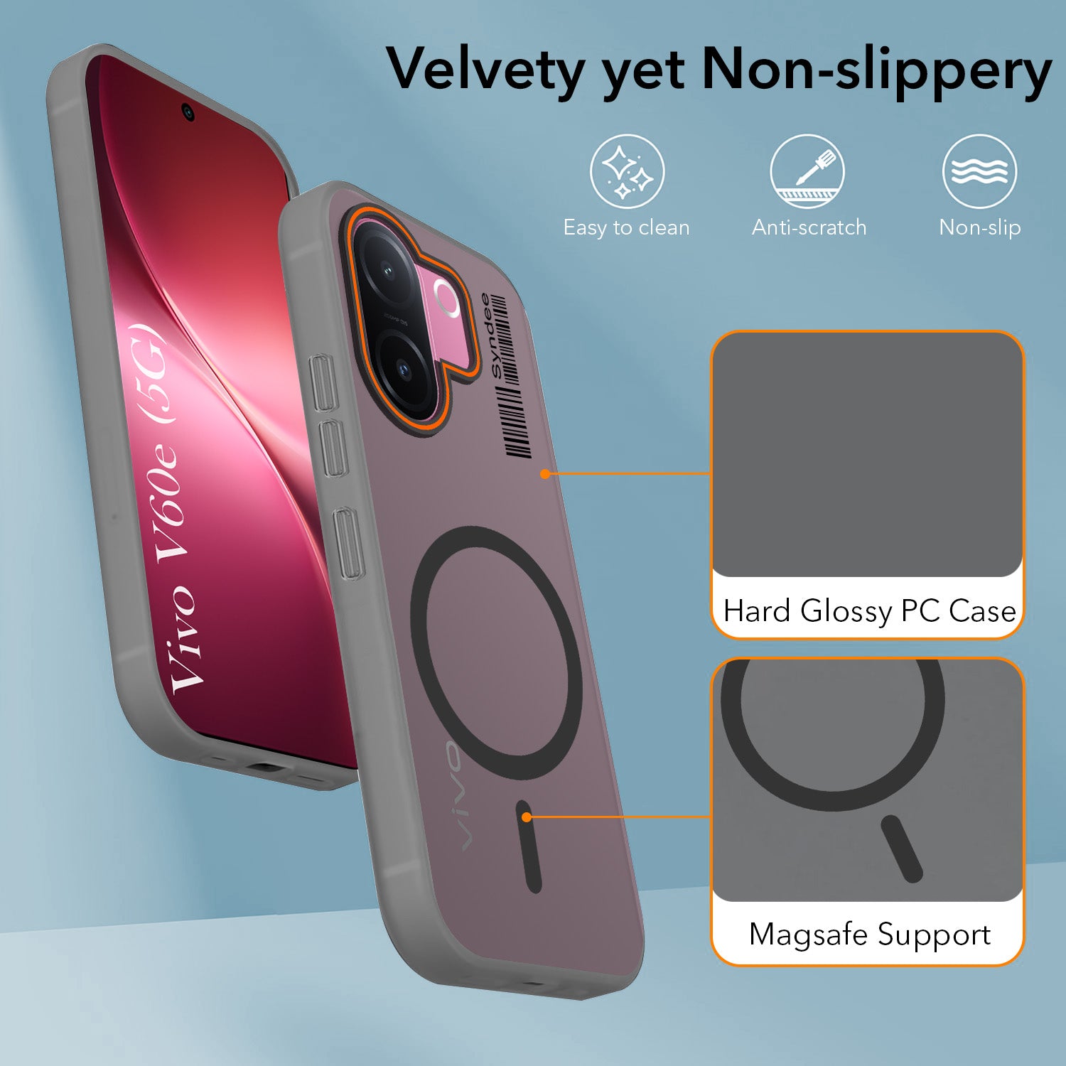 For Vivo V60e Back Cover Case (Soft Touch | Camera Bump Protection | MagSafe Compatible | Matte Finish)