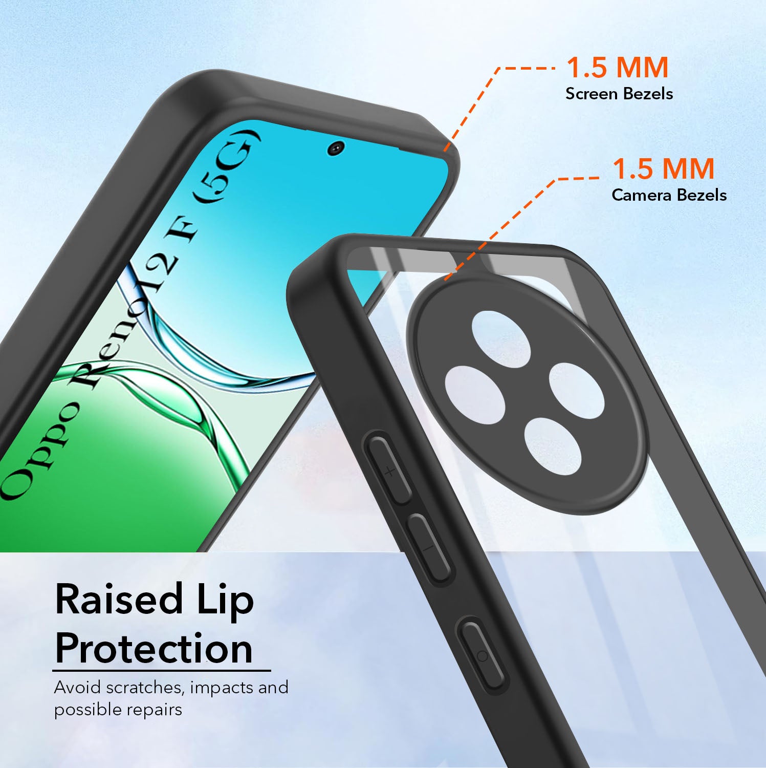 For Oppo Reno 12F Combo with Back Cover and 9H Tempered Glass (Lifetime Anti-Yellow | Crystal Clear Shockproof | Oleophobic Coating Screen Glass)