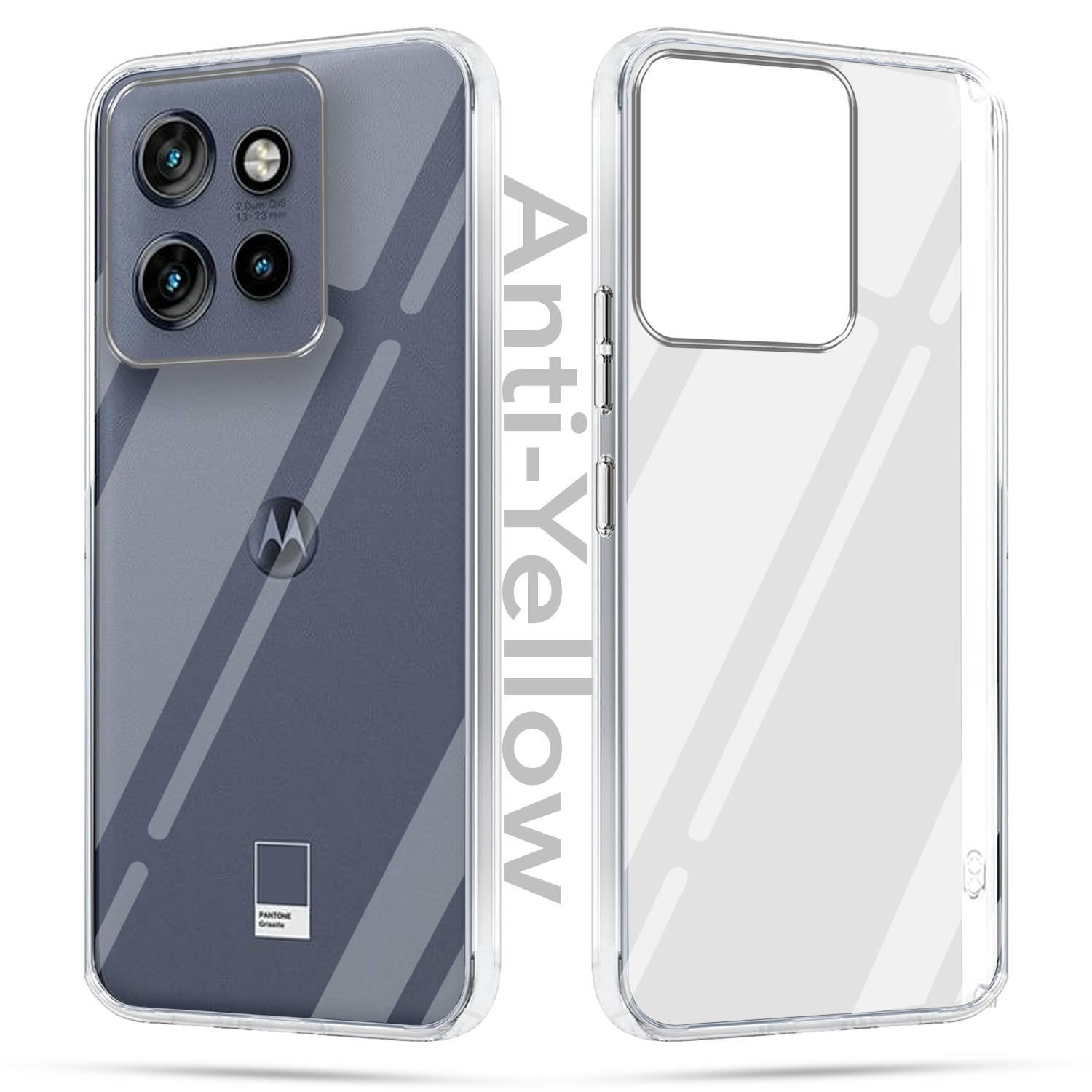 For Motorola Moto Edge 50 Neo Combo with Back Cover and 9H Tempered Glass (Lifetime Anti-Yellow | Sleek Hard Crystal | Oleophobic Coating Screen Glass)
