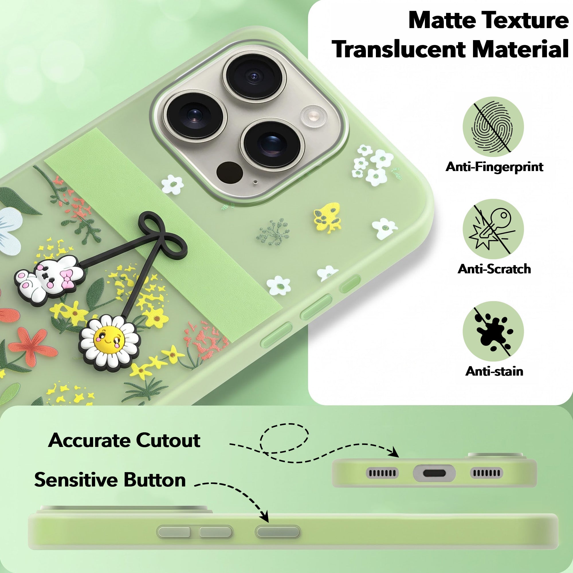 For Apple iPhone 16 Pro Back Cover Case (3D Cute Cartoons | Hard Back Side Soft | Matte Premium Finish | HD Printing)