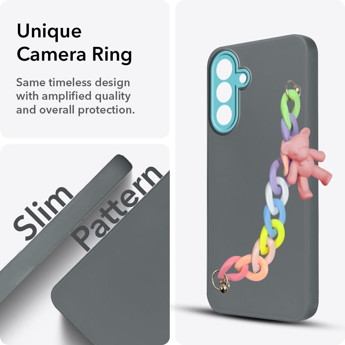 For Samsung Galaxy A26 5G Back Cover Case Silicone (Matte Finish |Wrist Hanging Chain | Teddy Bracelet Charms | Full Camera Protection)