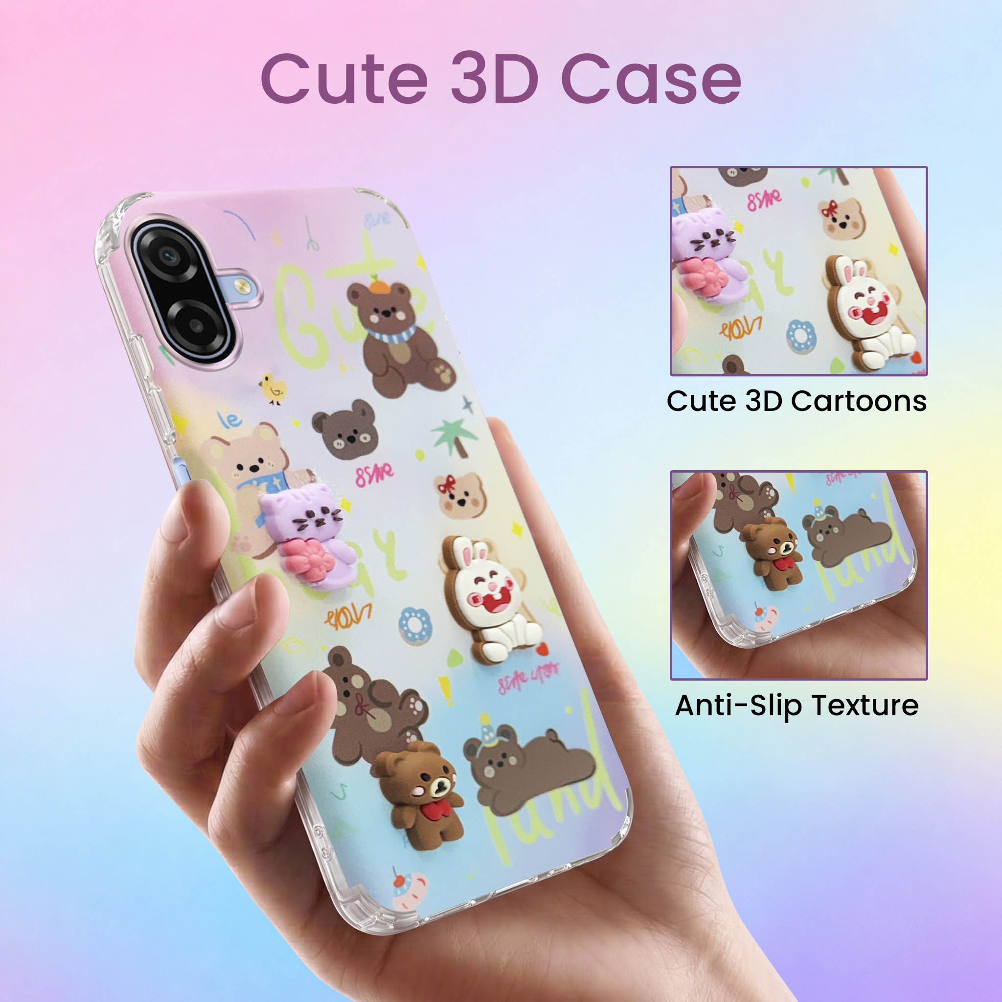For Samsung Galaxy A07 5G | F70e 5G Back Cover Case (3D Cute Cartoons | Hard Back Side Soft | Matte Premium Finish | HD Printing)