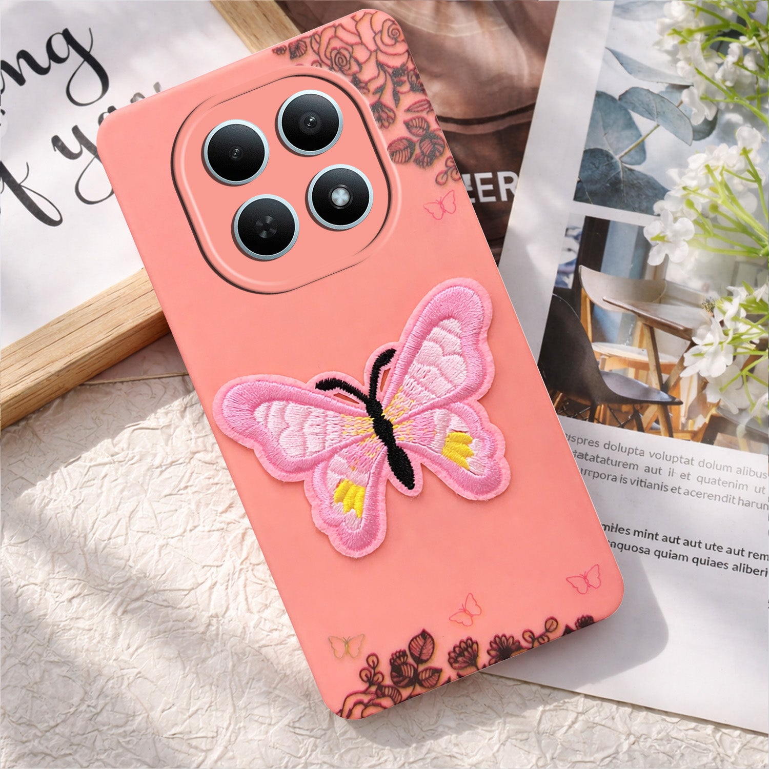 For Redmi note 15 | Redmi note 15 SE (5G) Back Cover Case (Soft Butterfly Embroidery | Women Teen Girls | Camera Protection| Matte Silicone)
