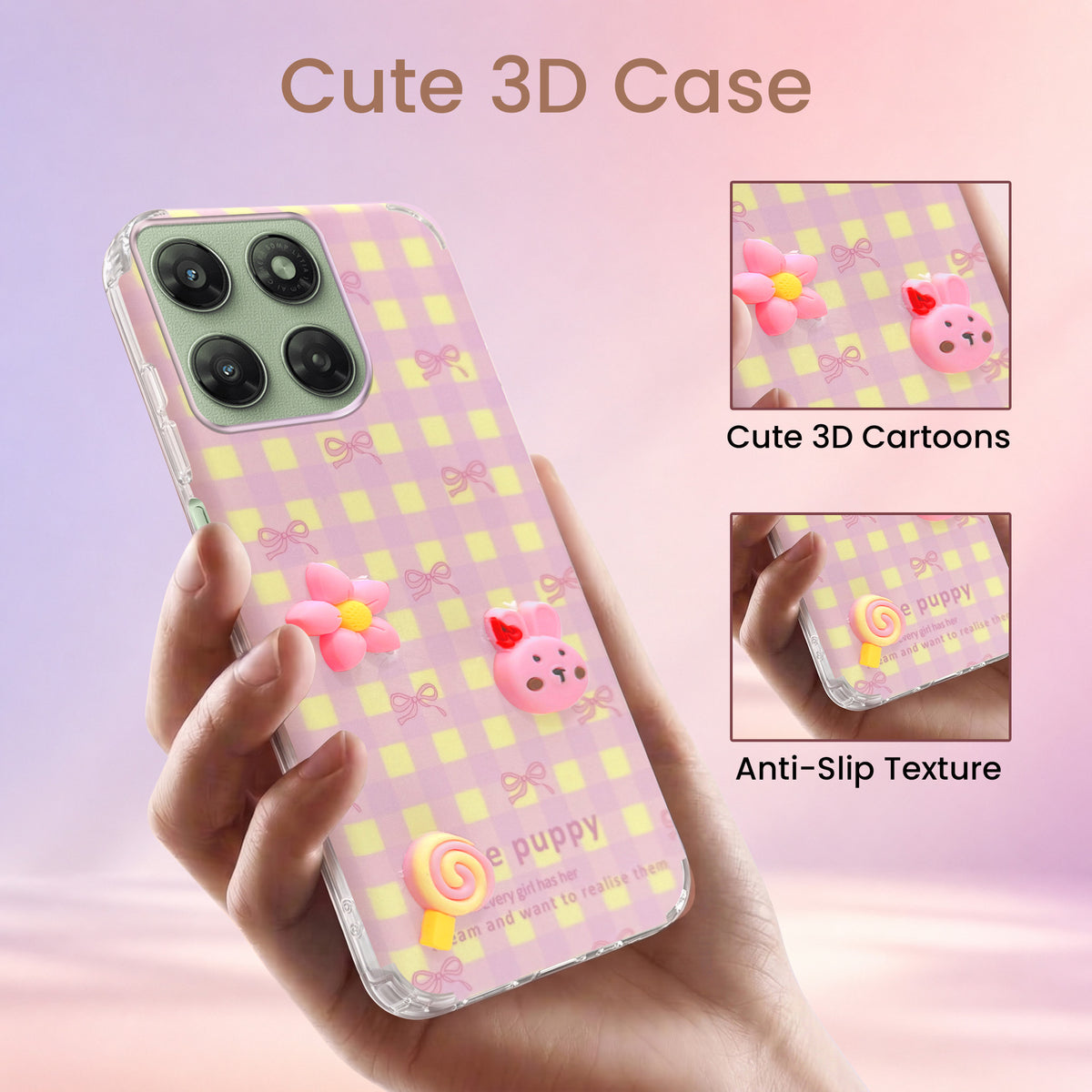 For Motorola Moto G77 Power Back Cover Case (3D Cute Cartoons | Hard Back Side Soft | Matte Premium Finish | HD Printing)