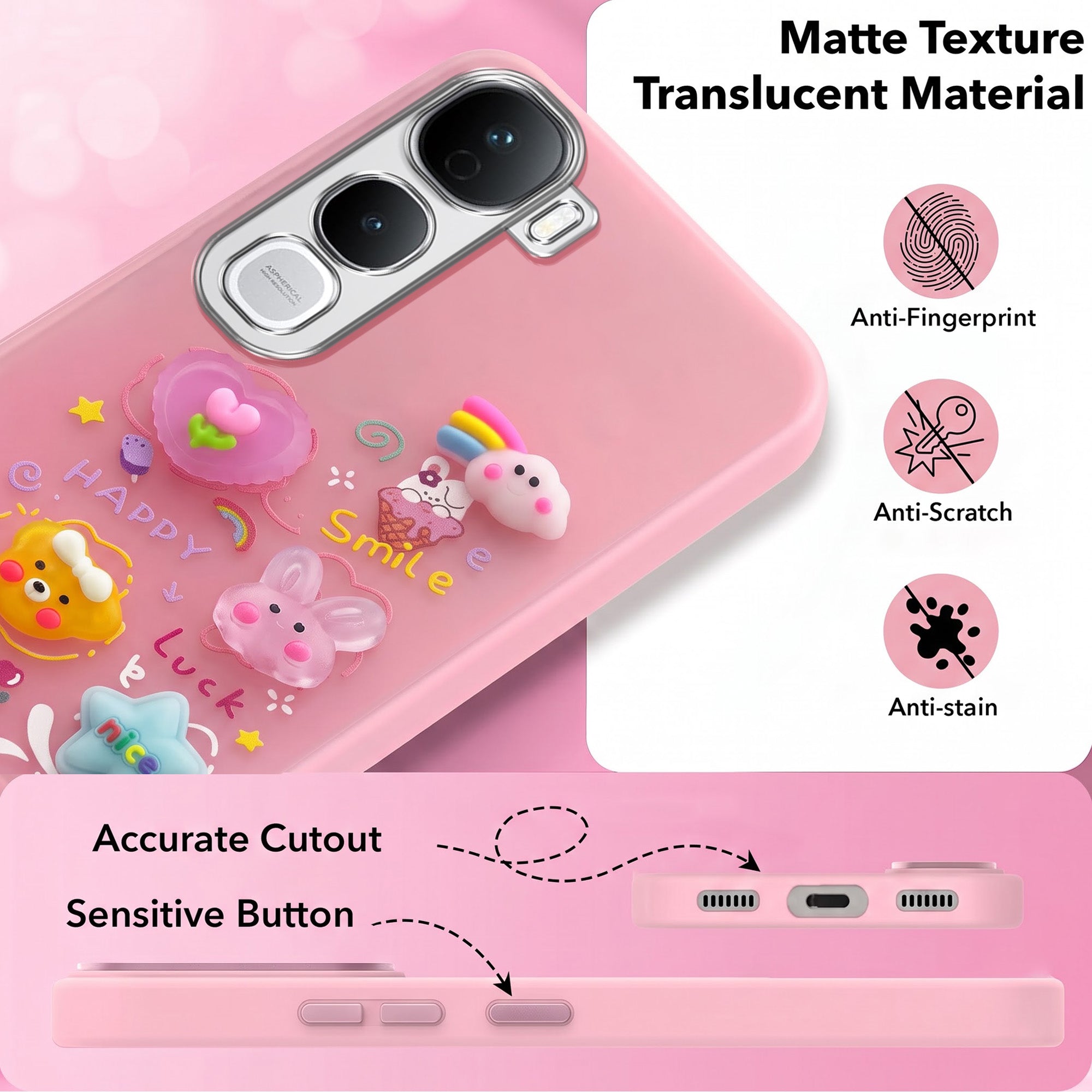 For Vivo Y400 Pro Back Cover Case (Cute 3D cartoon charms design | Slim Aesthetic Case for Girls | Camera Protection | Hard Unbreakable)