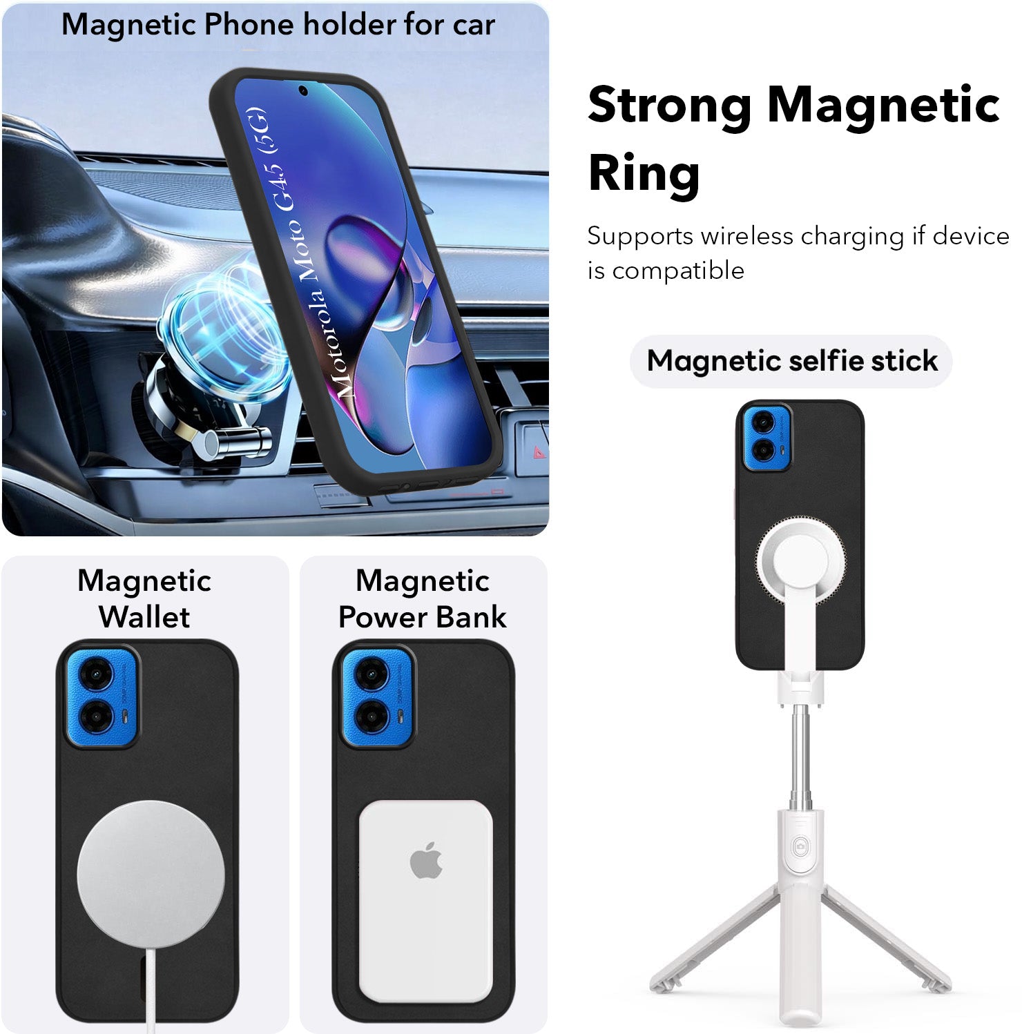 For Motorola Moto G45 Back Cover Case Leather Finish (MagSafe Compatible Wireless Charging | Soft Touch | Camera Bump Protection)