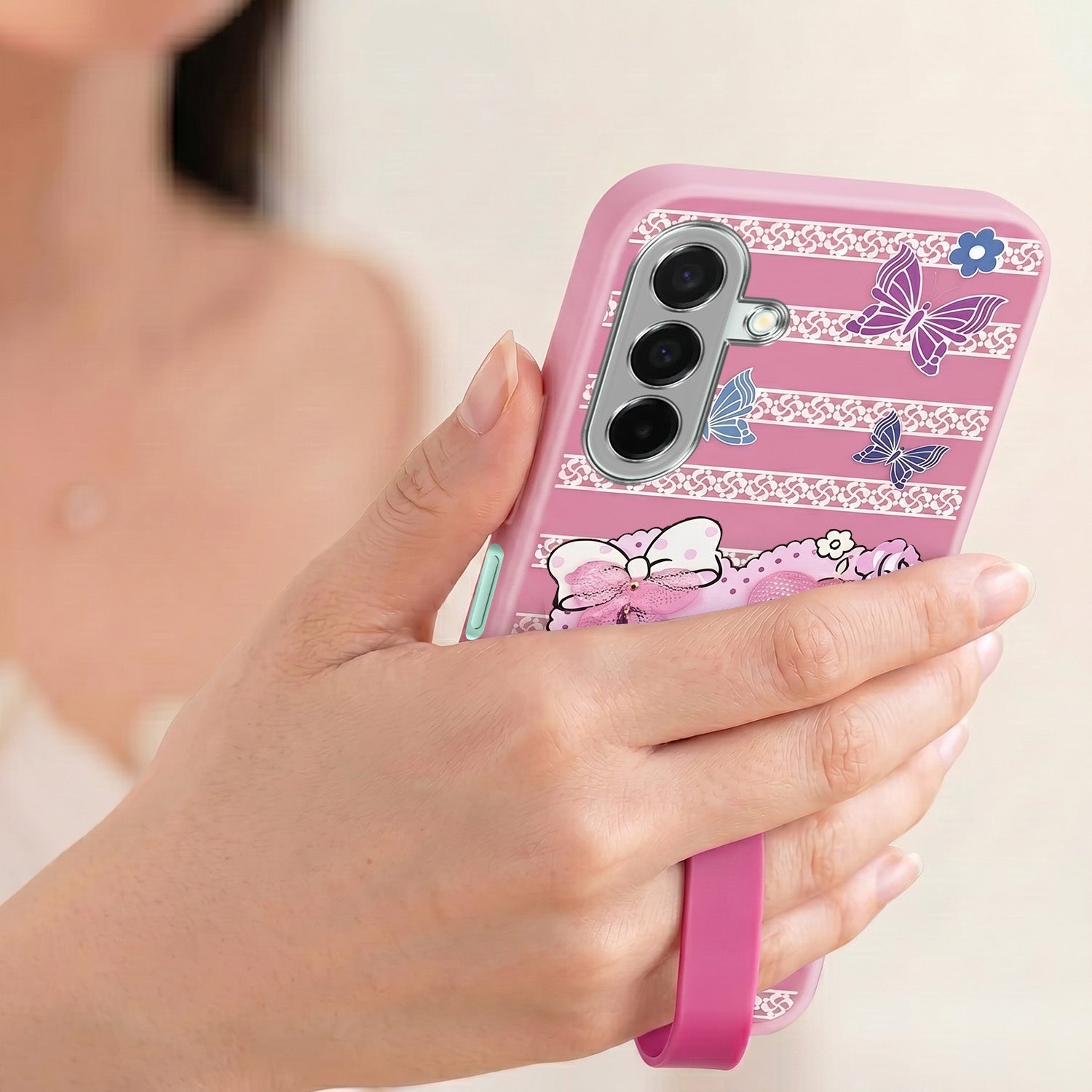 For Samsung Galaxy A26 5G Back Cover Case (3D Cute Heart Strap Holder | Camera Protection | Designer Girls Print)