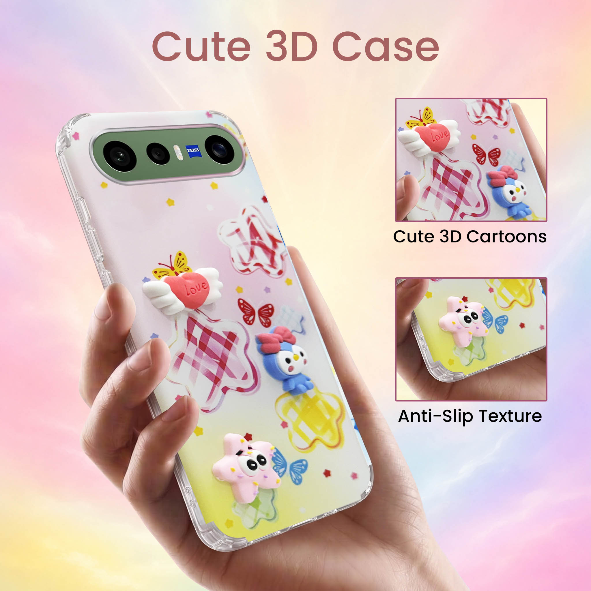 For Vivo X300 FE Back Cover Case (3D Cute Cartoons | Hard Back Side Soft | Matte Premium Finish | HD Printing)