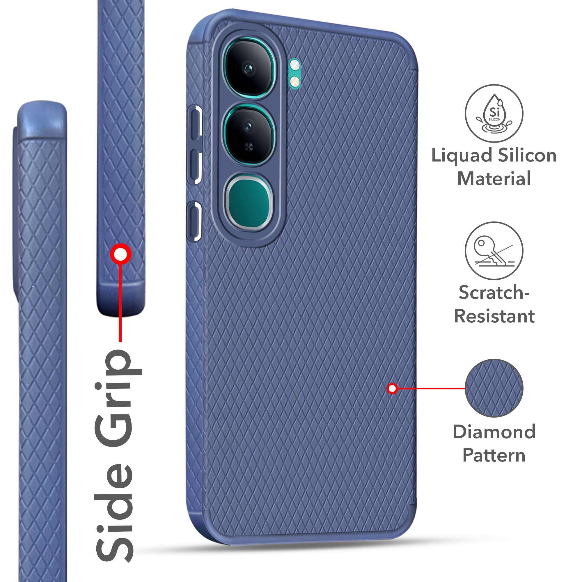 For Vivo Y300 Back Cover Case (Liquid Silicone | Side Grip | Camera Protection)
