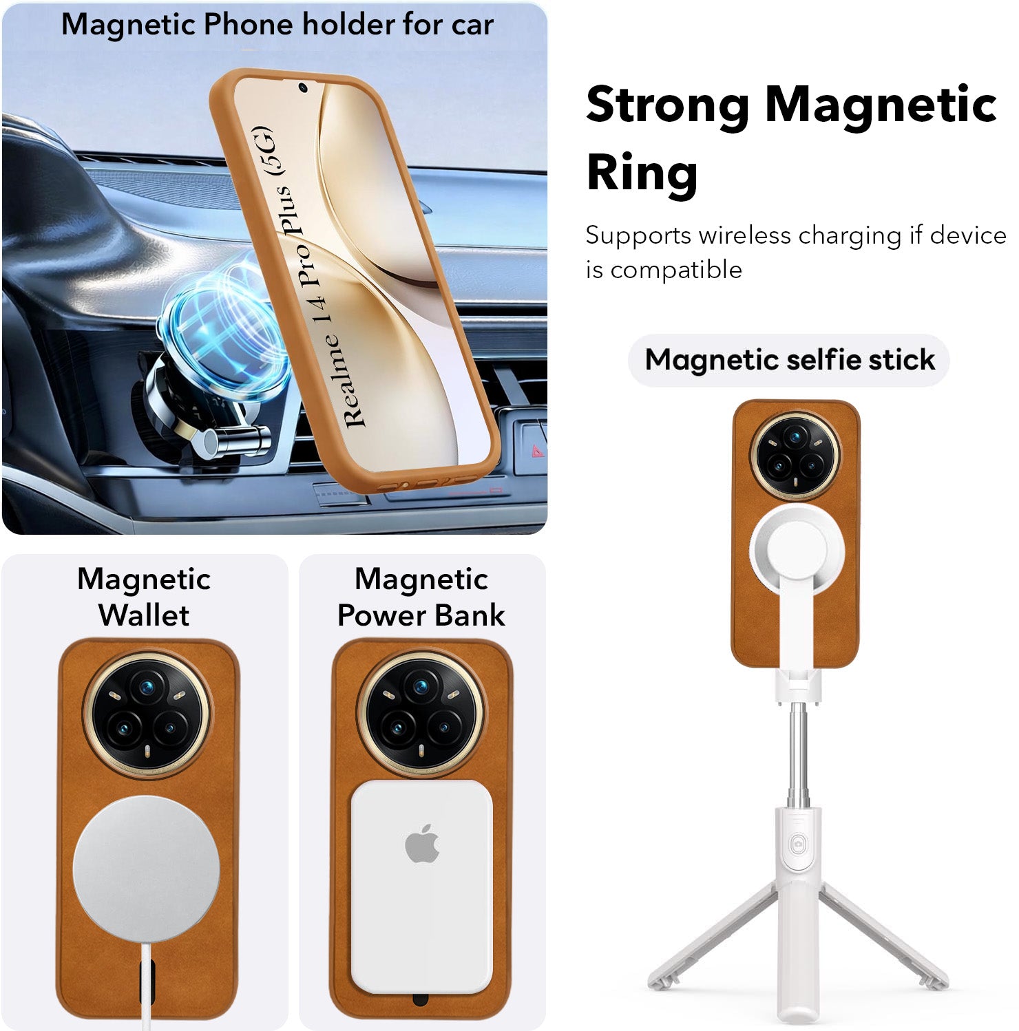 For Realme 14 Pro Plus 5G Back Cover Case Leather Finish (MagSafe Compatible Wireless Charging | Soft Touch | Camera Bump Protection)
