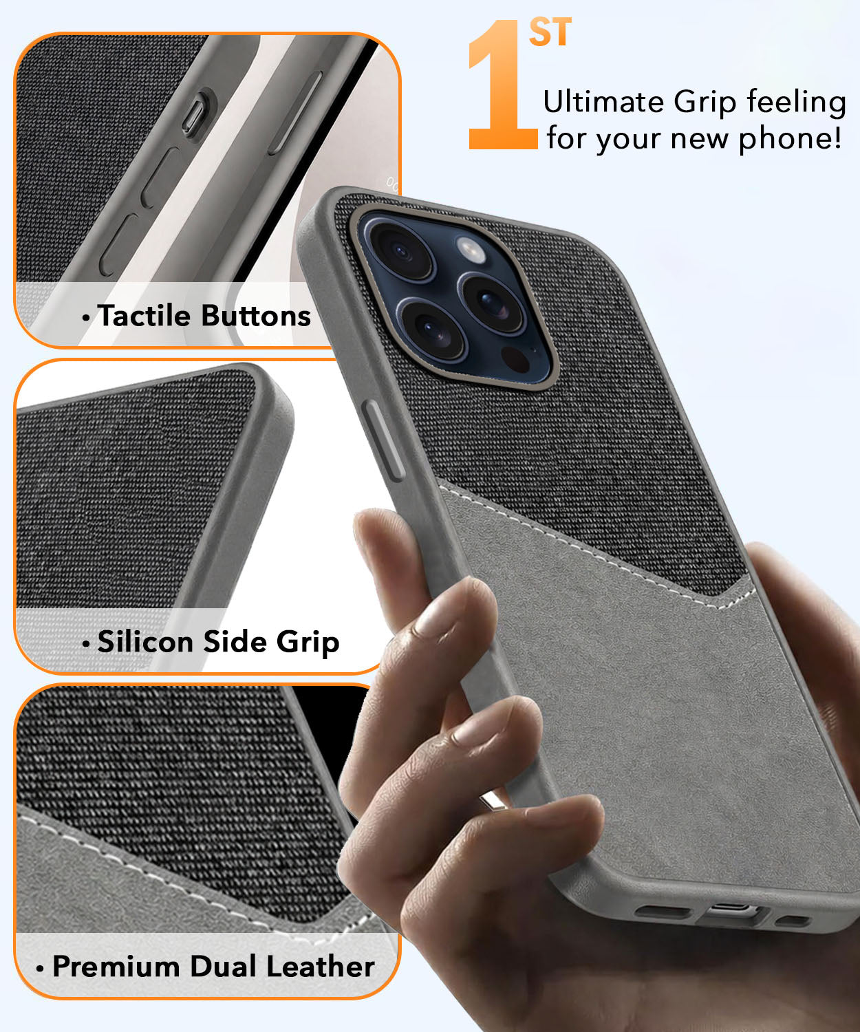 For Apple iPhone 15 Pro Max Back Cover Case (Dual PU Leather Stitch | Professional Minimalist | Soft and Flexible)