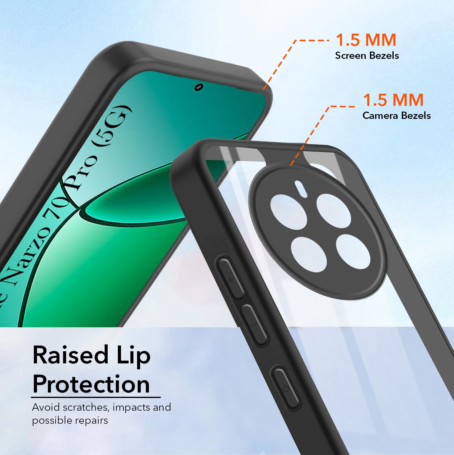 For Realme Narzo 70 Pro Combo with Back Cover and 9H Tempered Glass (Lifetime Anti-Yellow | Crystal Clear Shockproof | Oleophobic Coating Screen Glass)