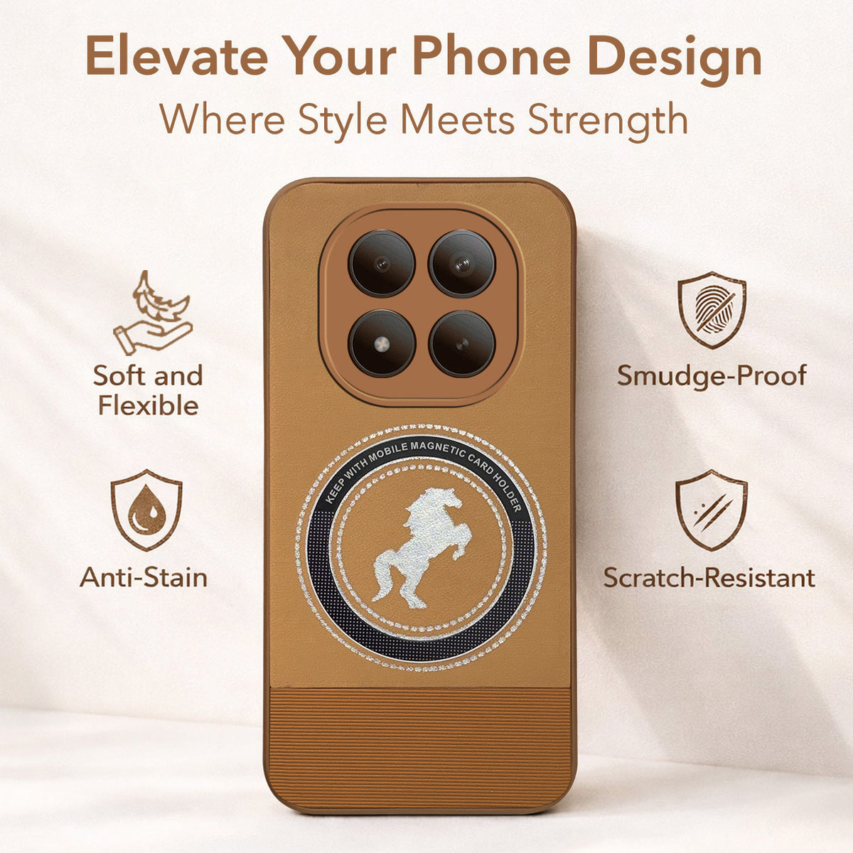 For Xiaomi Redmi Note 15 Pro Plus 5G Back Cover Case PU Leather Finish (Professional Minimalist Texture | MagSafe Compatile | Camera Protection | Sleek Sober Formal)