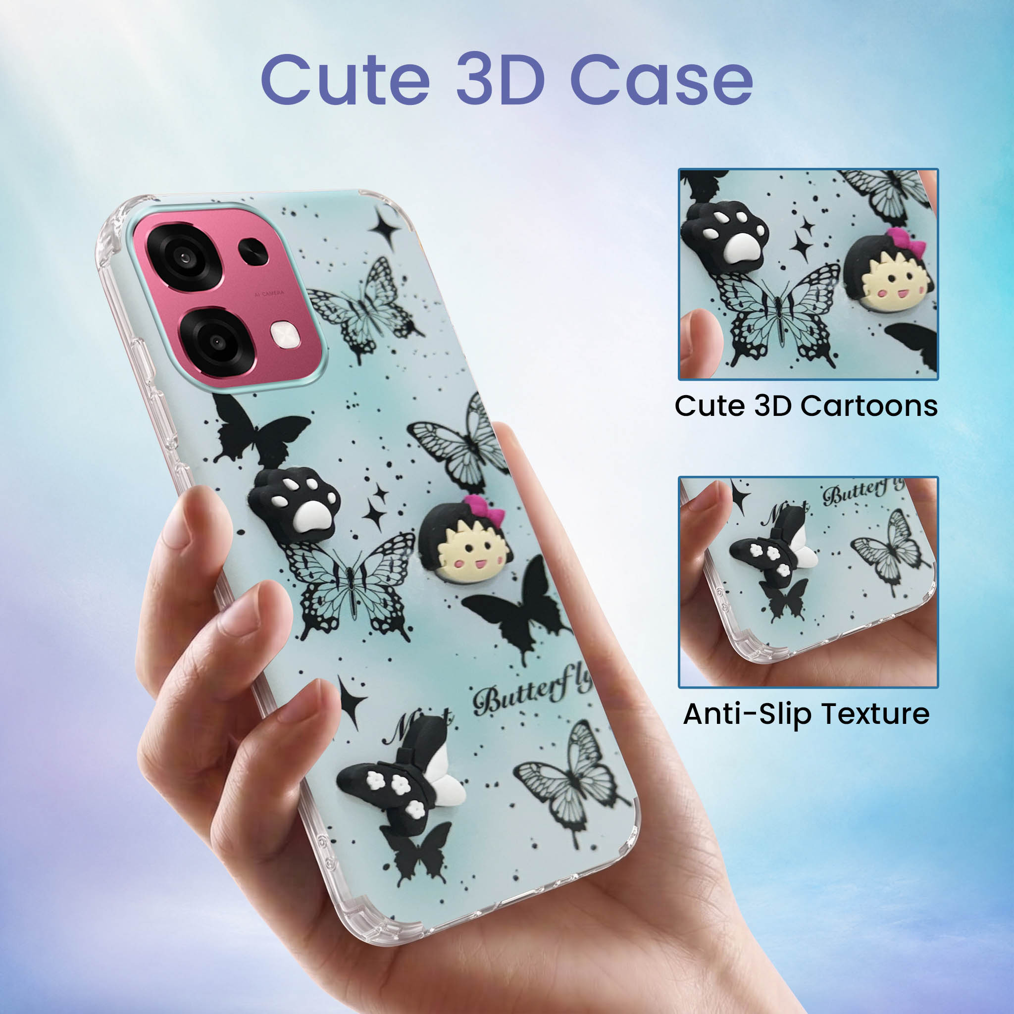For Oppo F31 5G | Oppo F33 5G Back Cover Case (3D Cute Cartoons | Hard Back Side Soft | Matte Premium Finish | HD Printing)