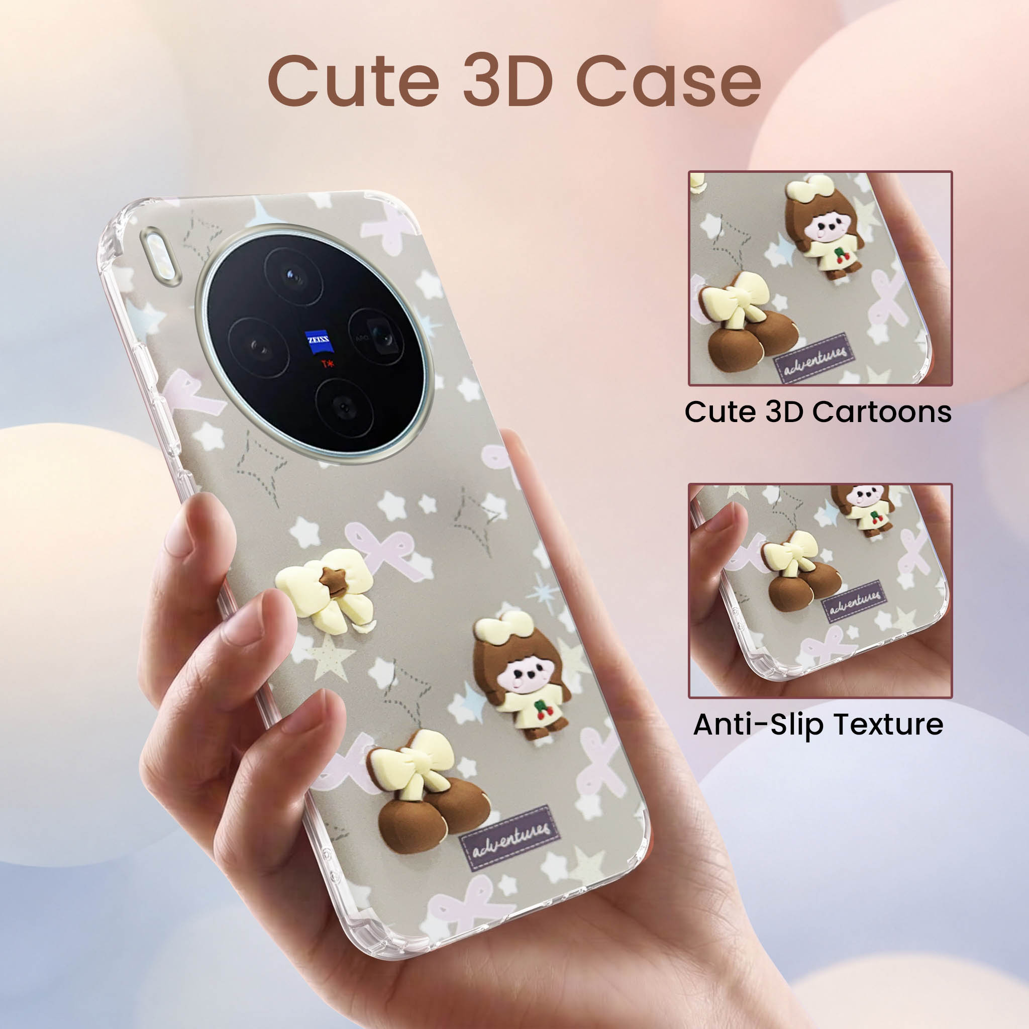 For Vivo X300 5G Back Cover Case (3D Cute Cartoons | Hard Back Side Soft | Matte Premium Finish | HD Printing)