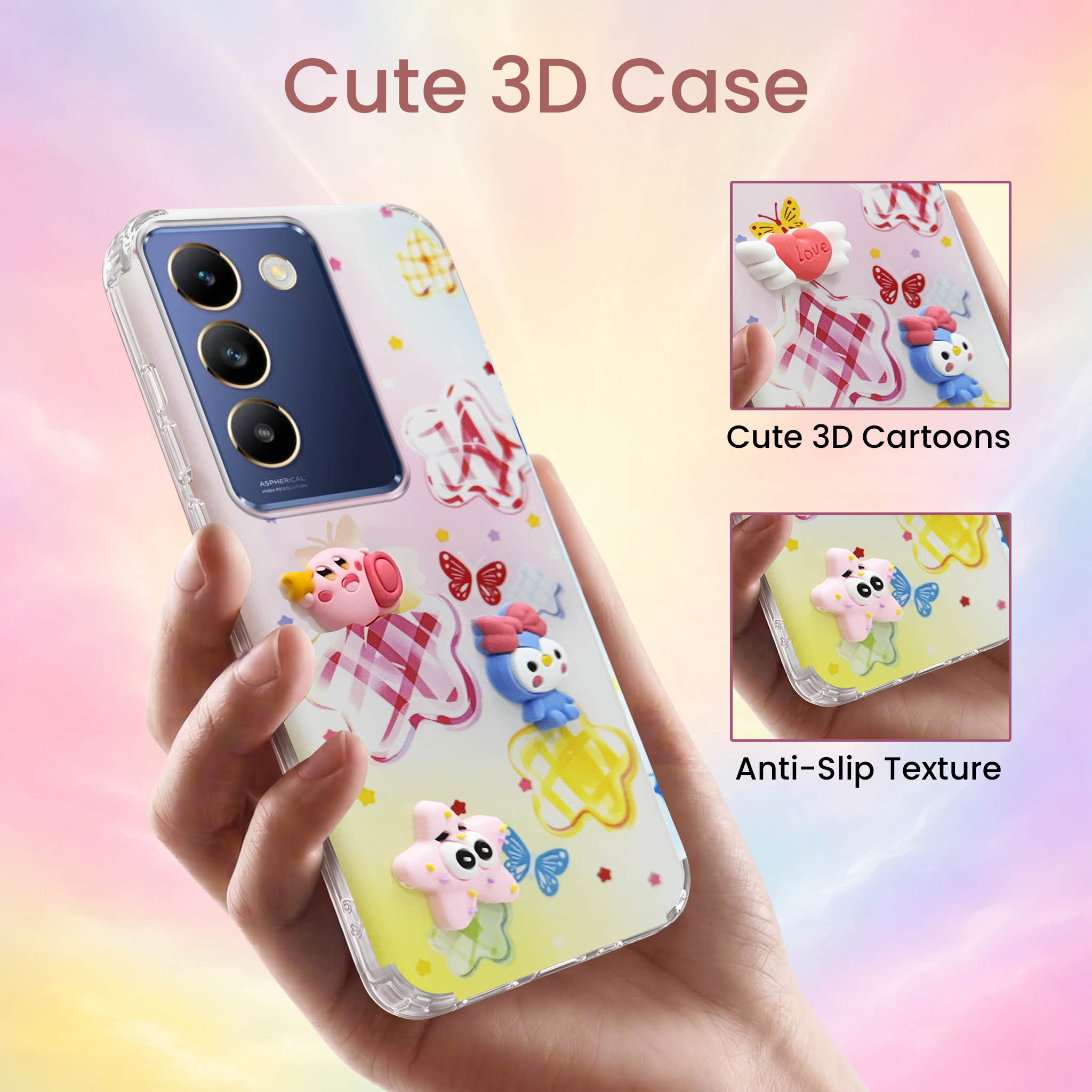 For Vivo T3 5G Back Cover Case (3D Cute Cartoons | Hard Back Side Soft | Matte Premium Finish | HD Printing)