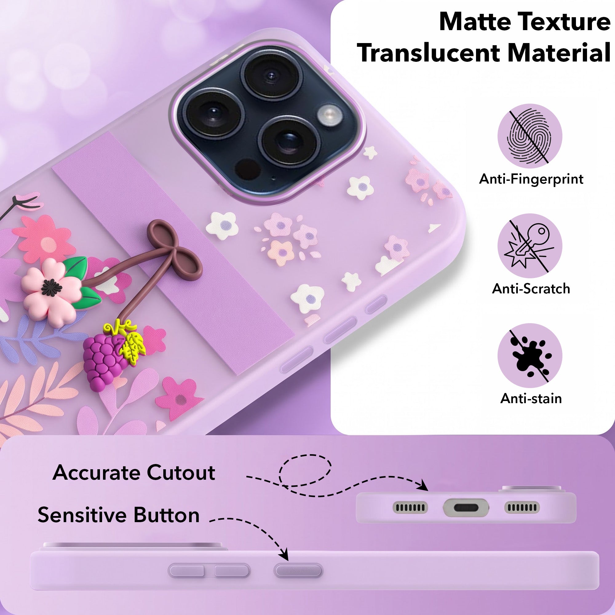 For Apple iPhone 15 Pro Max Back Cover Case (3D Cute Cartoons | Hard Back Side Soft | Matte Premium Finish | HD Printing)