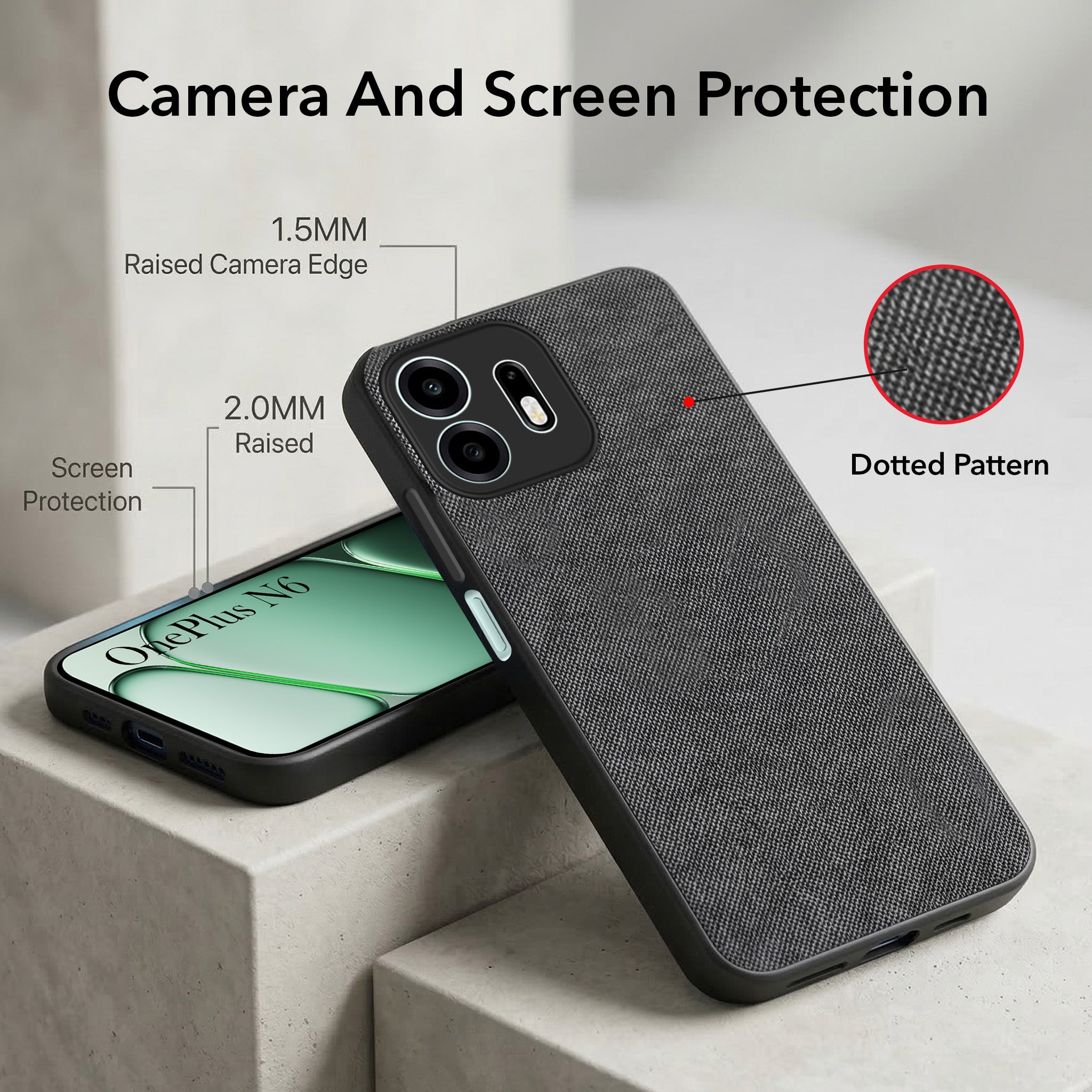 For OnePlus N6 Combo (Textured Grip Design | Micro-Fiber Cloth Inside | Oleophobic Coating Screen Glass)