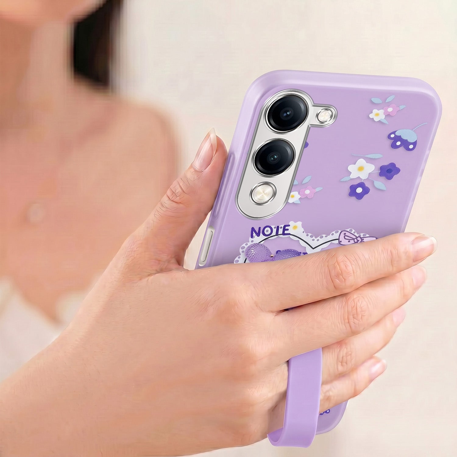 For Vivo Y19 | Vivo Y19e | Vivo T4 Lite Back Cover Case (3D Cute Heart Strap Holder | Camera Protection | Designer Girls Print)