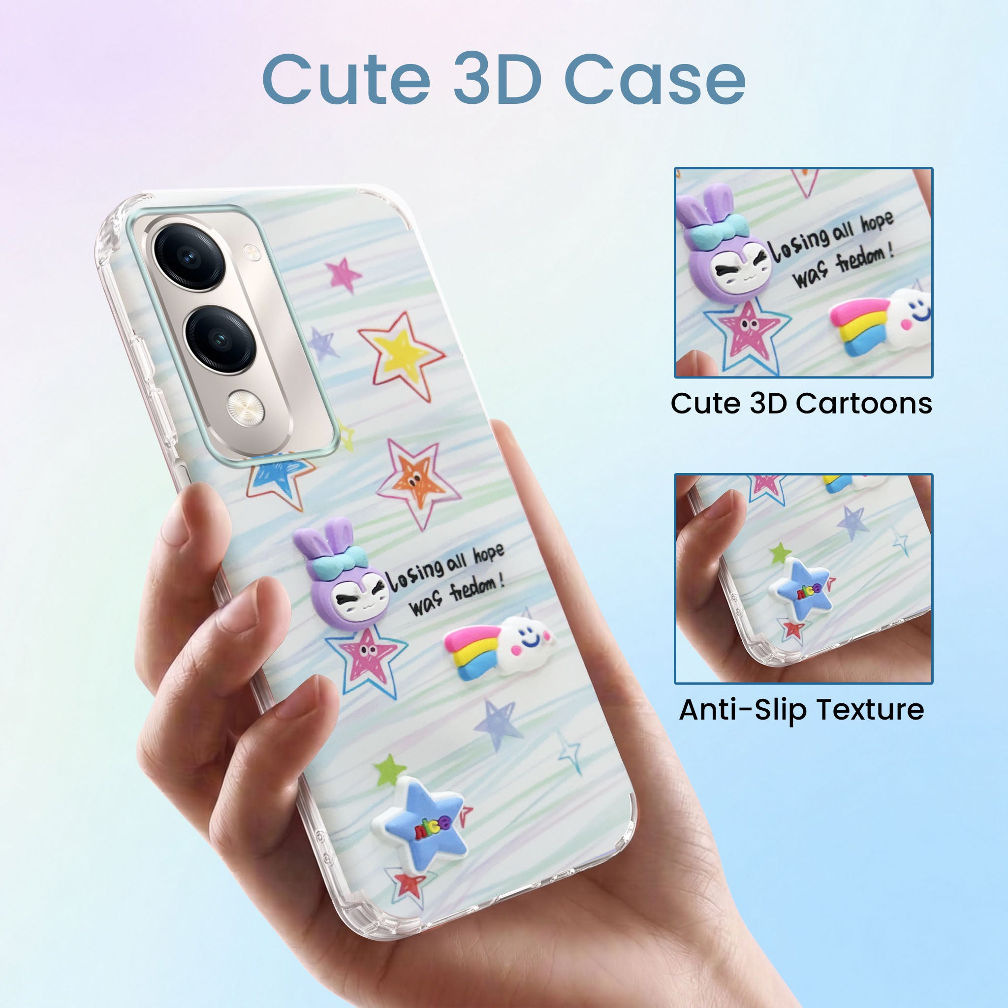 For Vivo Y19 | Vivo Y19e | Vivo T4 Lite Back Cover Case (3D Cute Cartoons | Hard Back Side Soft | Matte Premium Finish | HD Printing)