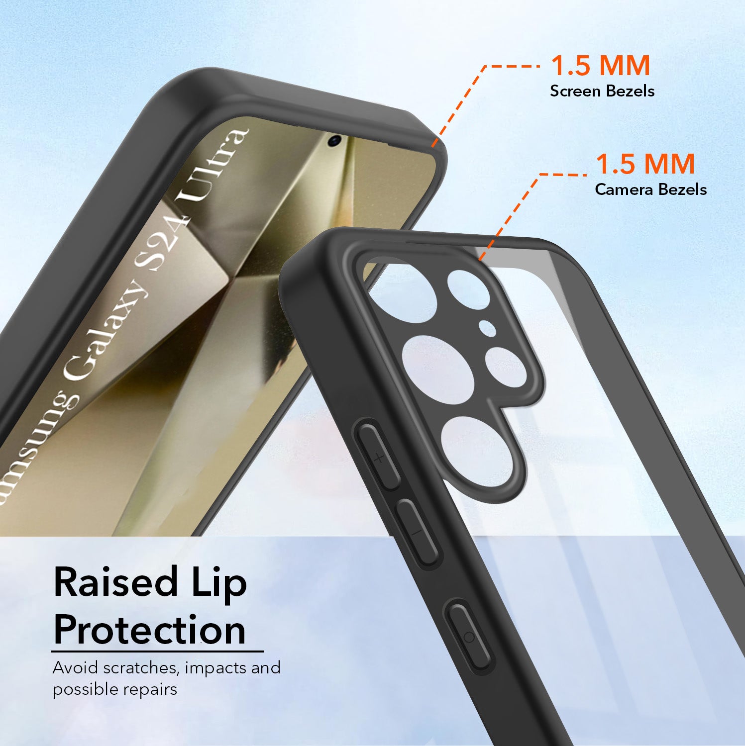 For Samsung Galaxy S24 Ultra Combo with Back Cover and 9H Tempered Glass (Lifetime Anti-Yellow | Crystal Clear Shockproof | Oleophobic Coating Screen Glass)