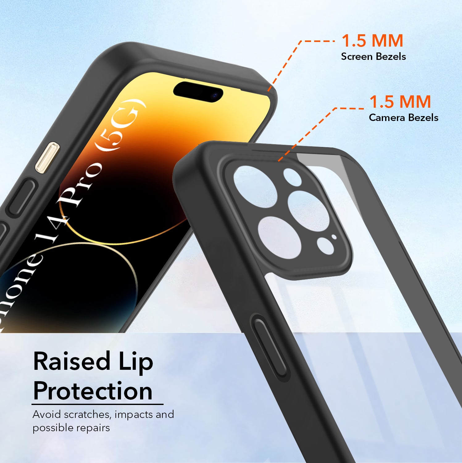 For Apple iPhone 14 Pro Combo with Back Cover and 9H Tempered Glass (Lifetime Anti-Yellow | Crystal Clear Shockproof | Oleophobic Coating Screen Glass)